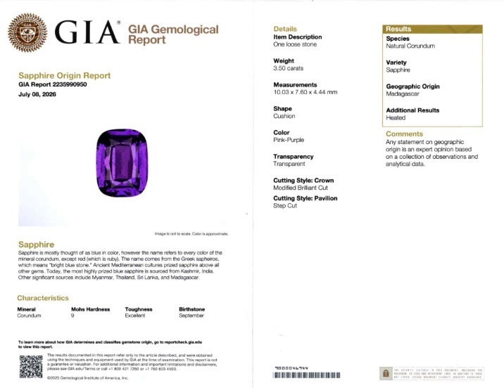 3.50 Ct. Pinkish Purple Sapphire from Madagascar