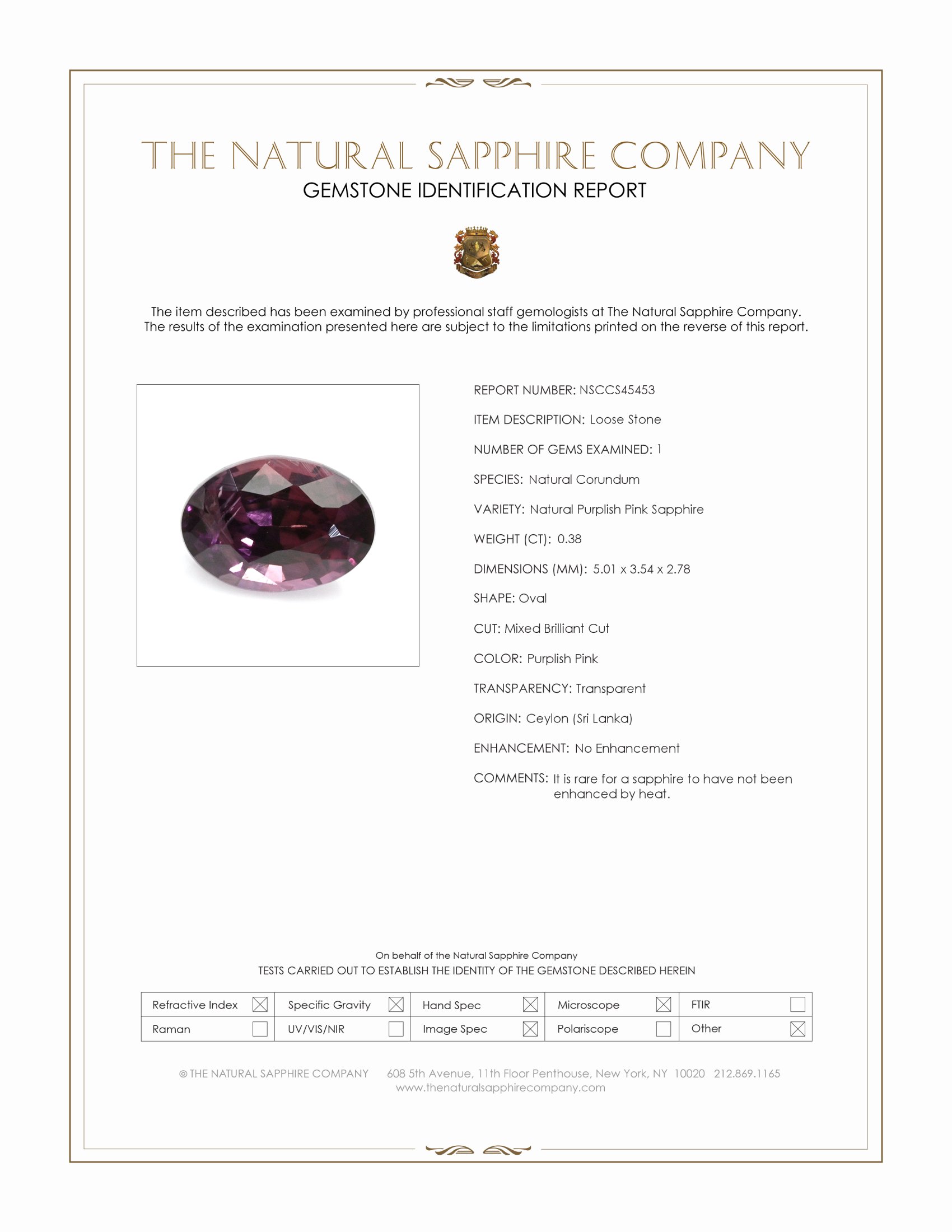 0.38 Ct. Purplish Pink Sapphire from Ceylon (Sri Lanka)