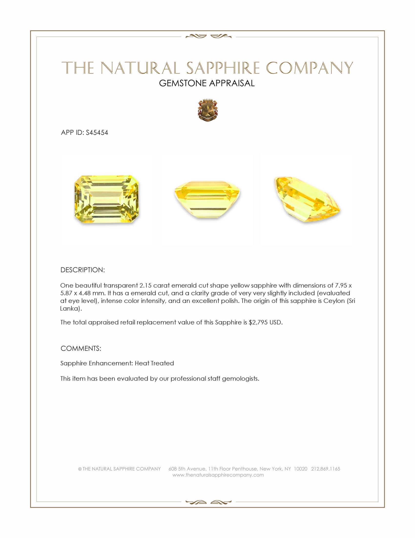 2.15 Ct. Yellow Sapphire from Ceylon (Sri Lanka)