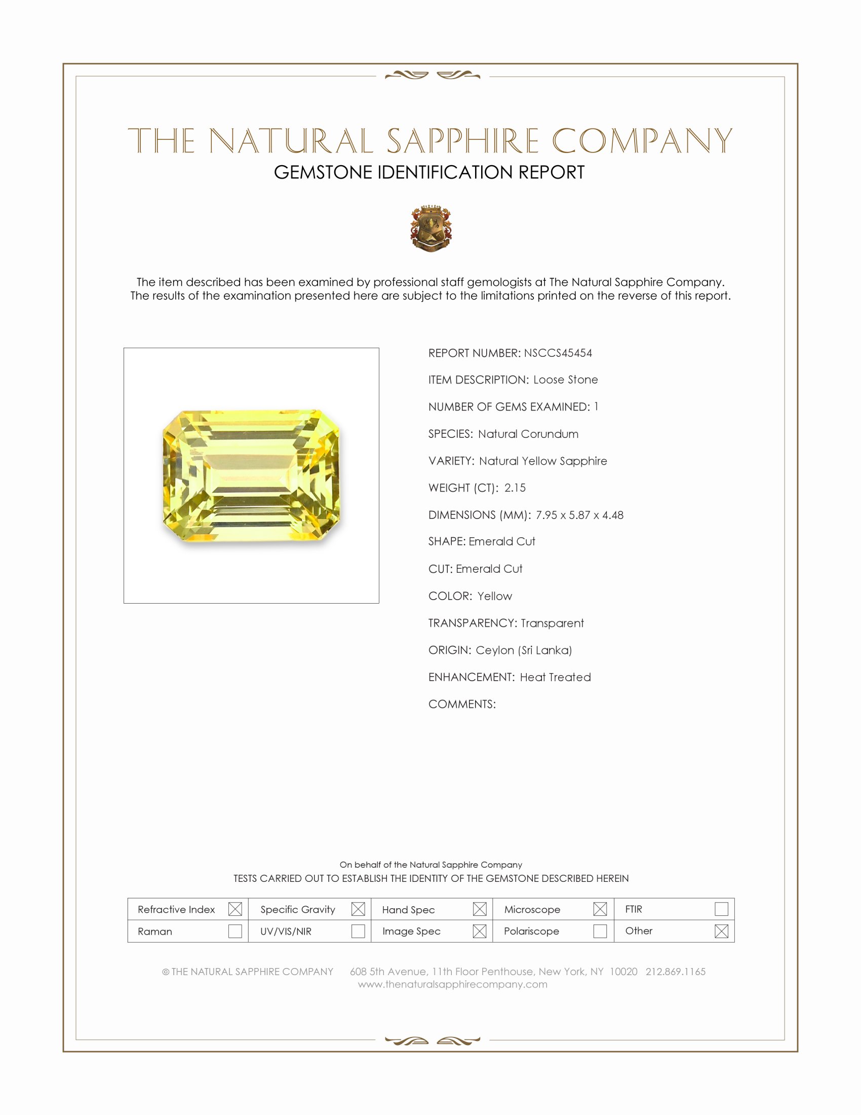 2.15 Ct. Yellow Sapphire from Ceylon (Sri Lanka)