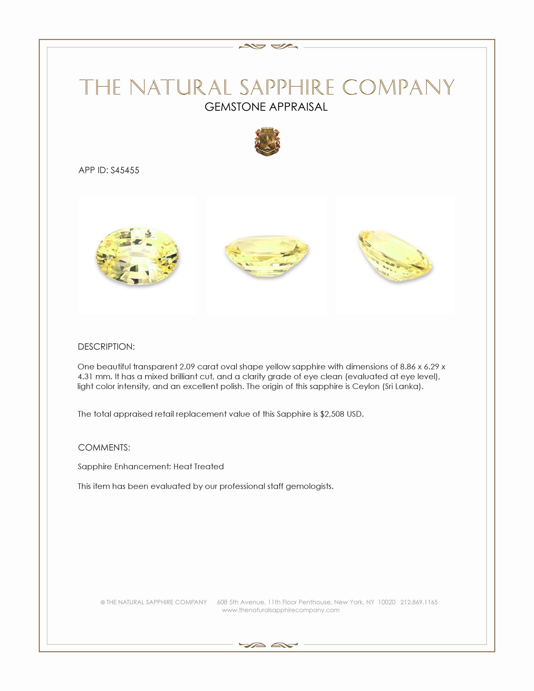 2.09 Ct. Yellow Sapphire from Ceylon (Sri Lanka)