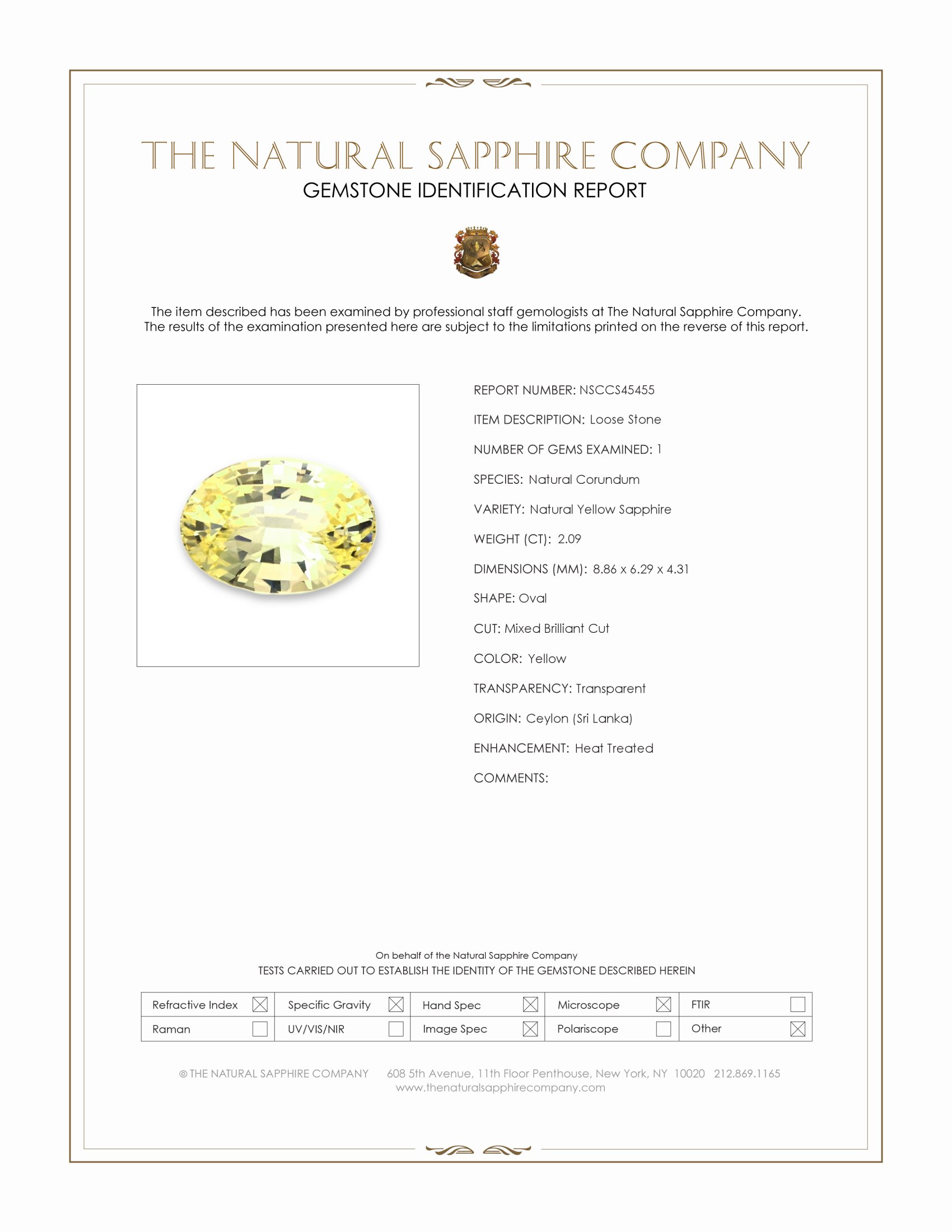 2.09 Ct. Yellow Sapphire from Ceylon (Sri Lanka)