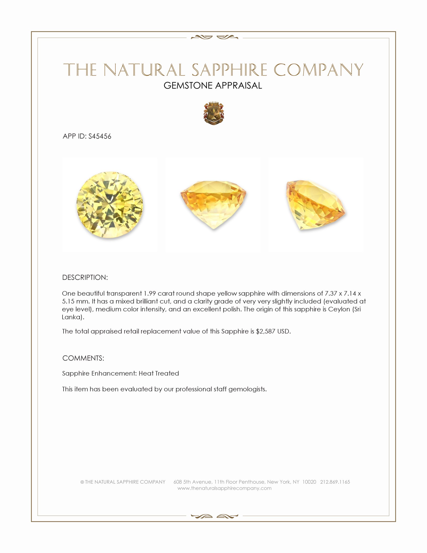 1.99 Ct. Yellow Sapphire from Ceylon (Sri Lanka)