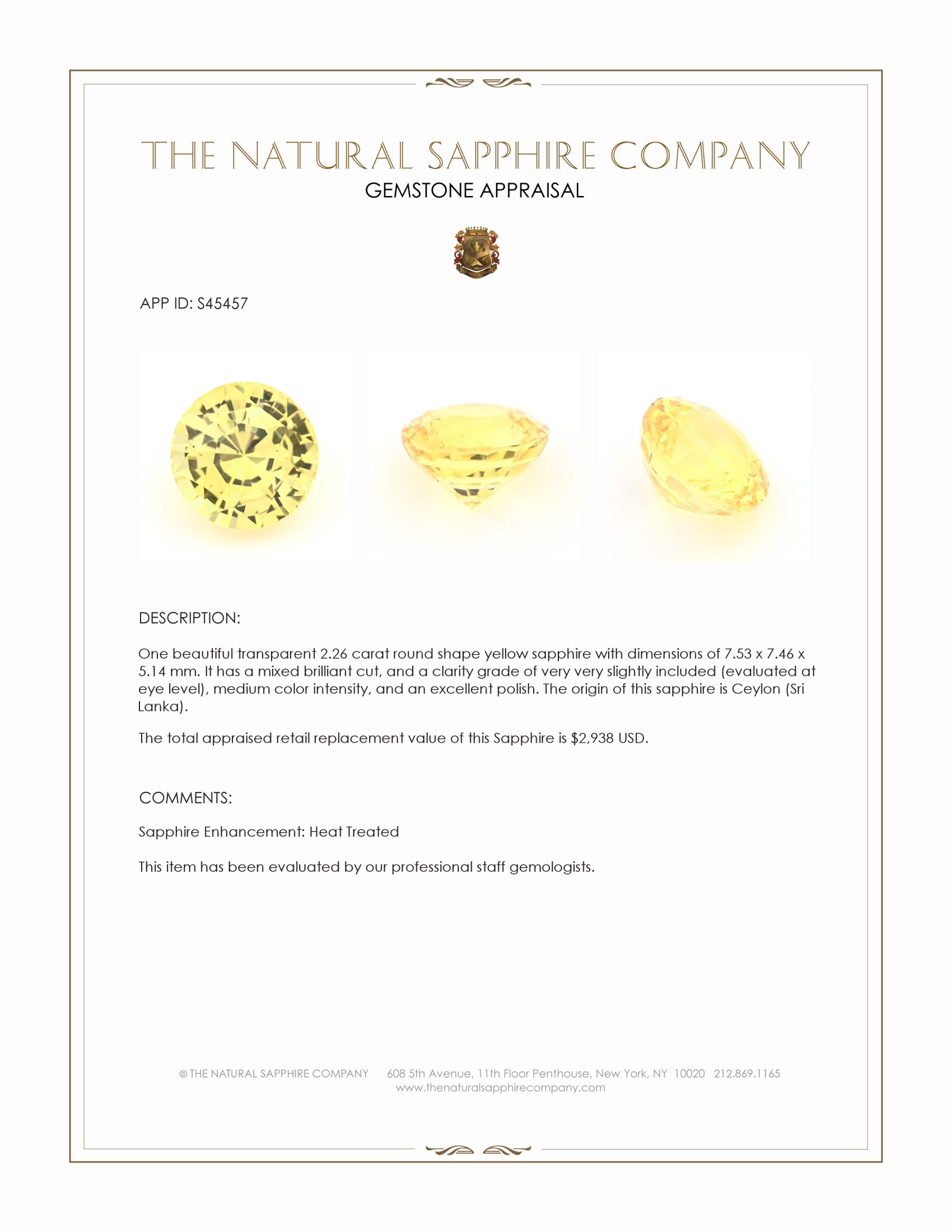 2.26 Ct. Yellow Sapphire from Ceylon (Sri Lanka)