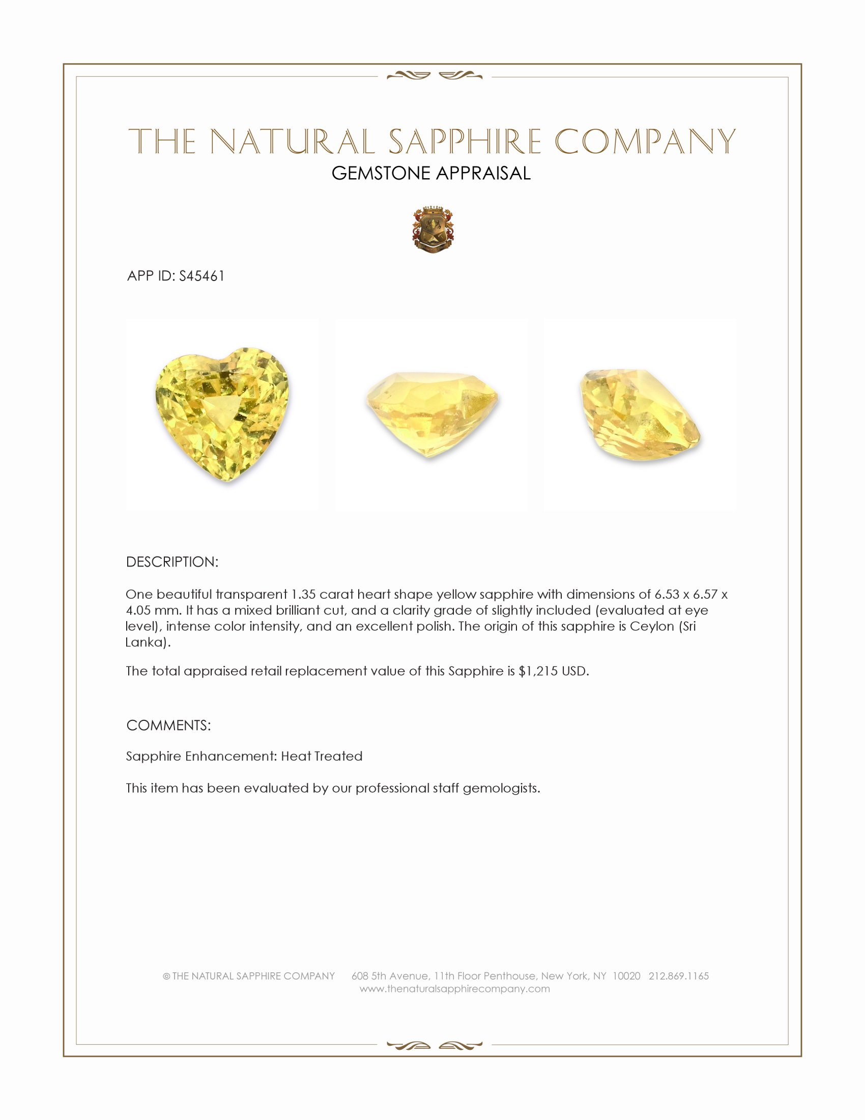 1.35 Ct. Yellow Sapphire from Ceylon (Sri Lanka)