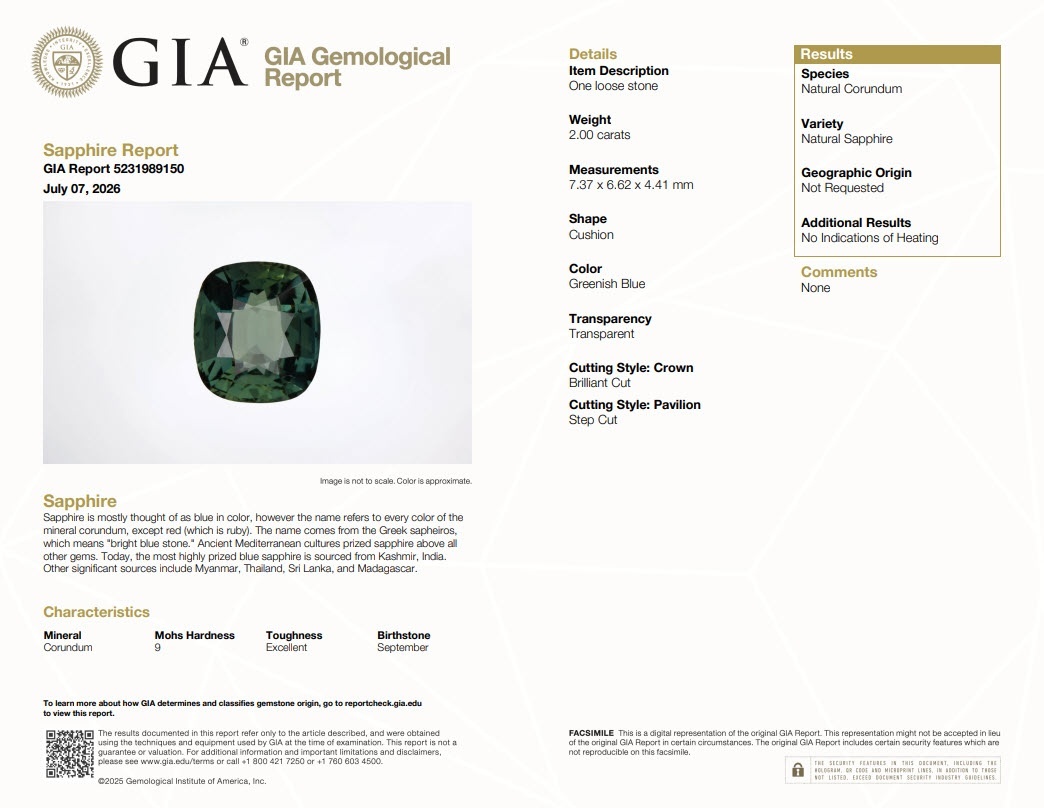 2.00 Ct. Greenish Blue Sapphire from Madagascar