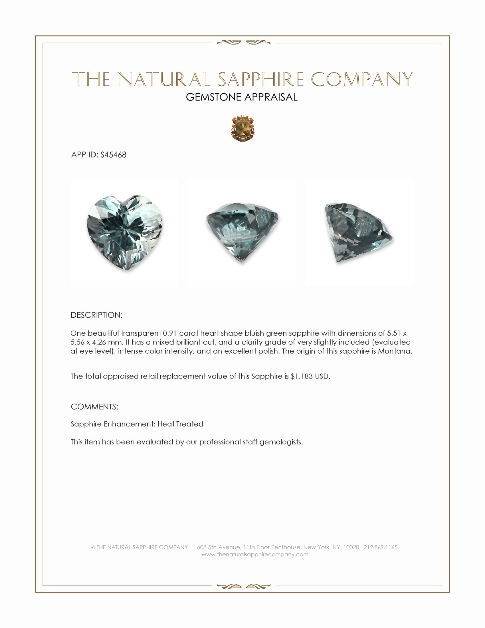 0.91 Ct. Bluish Green Sapphire from Montana