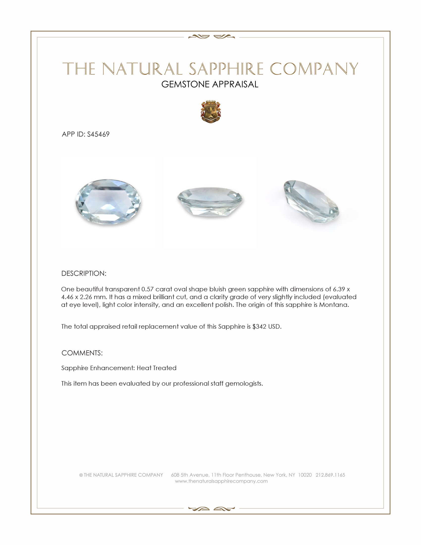 0.57 Ct. Bluish Green Sapphire from Montana