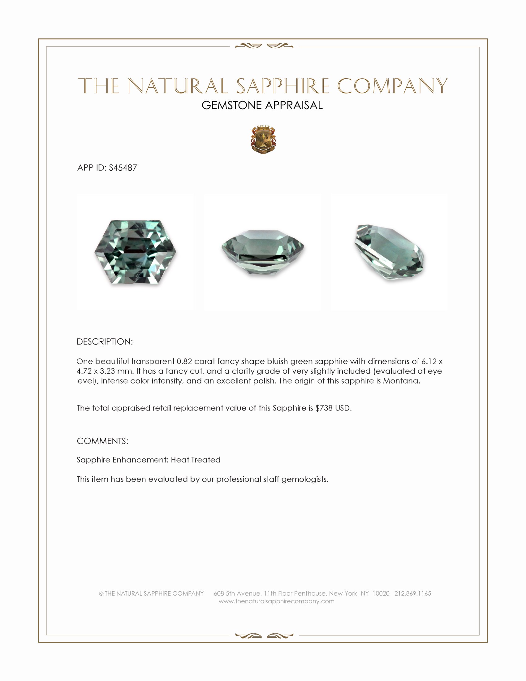 0.82 Ct. Bluish Green Sapphire from Montana