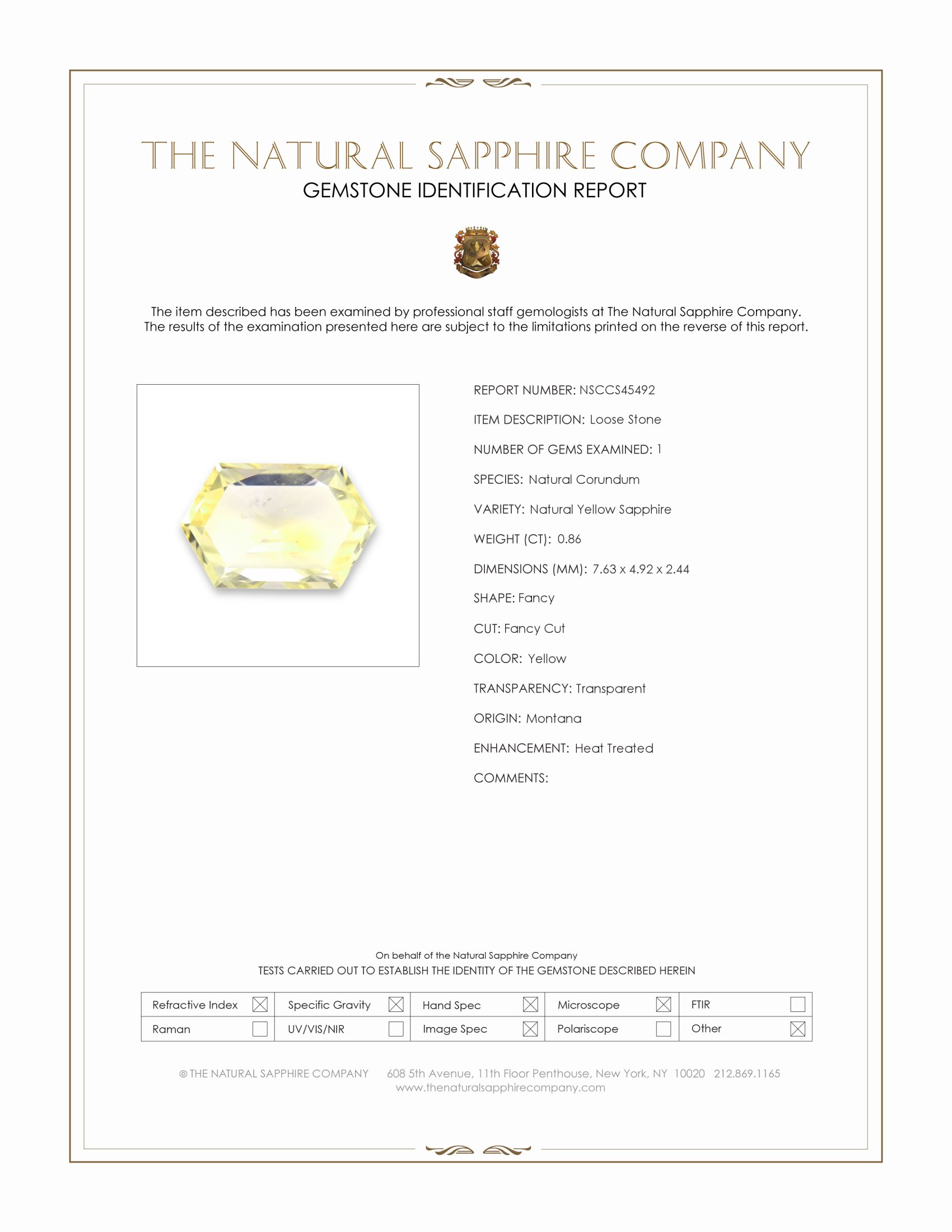 0.86 Ct. Yellow Sapphire from Montana