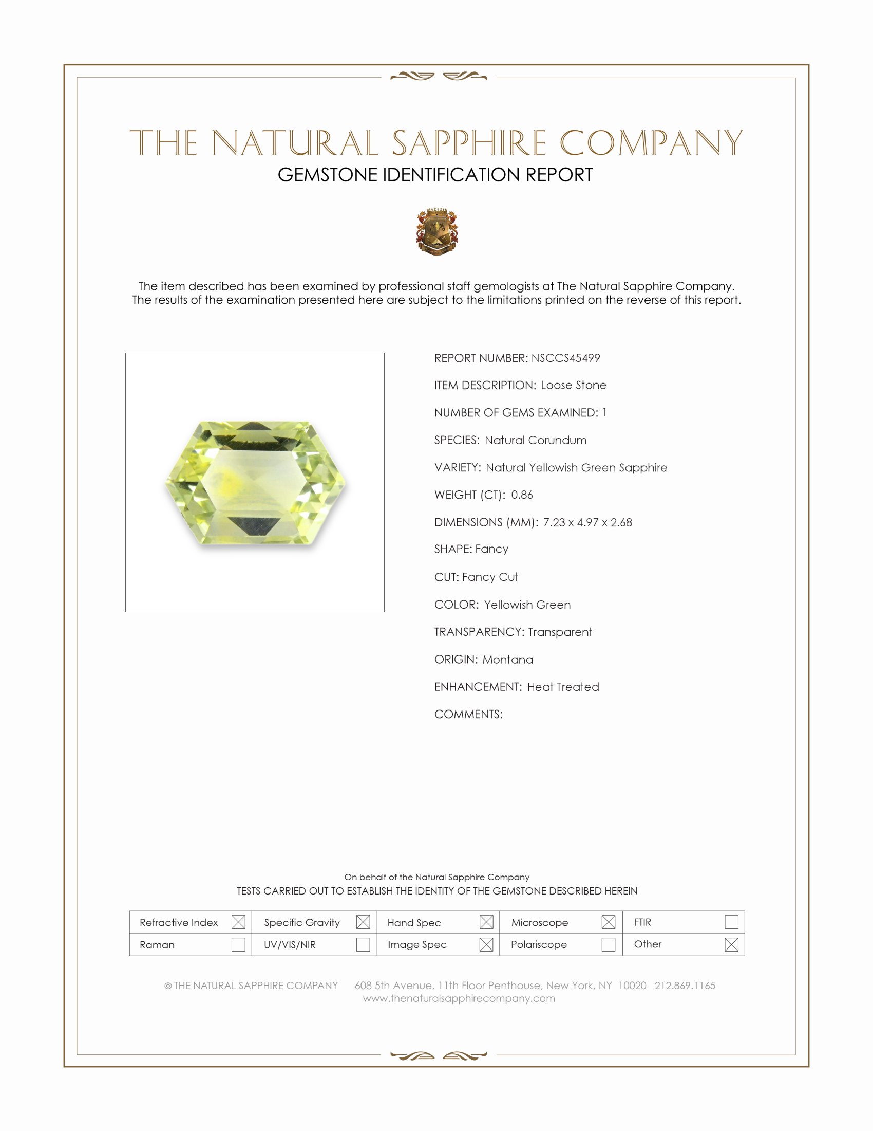 0.86 Ct. Yellowish Green Sapphire from Montana