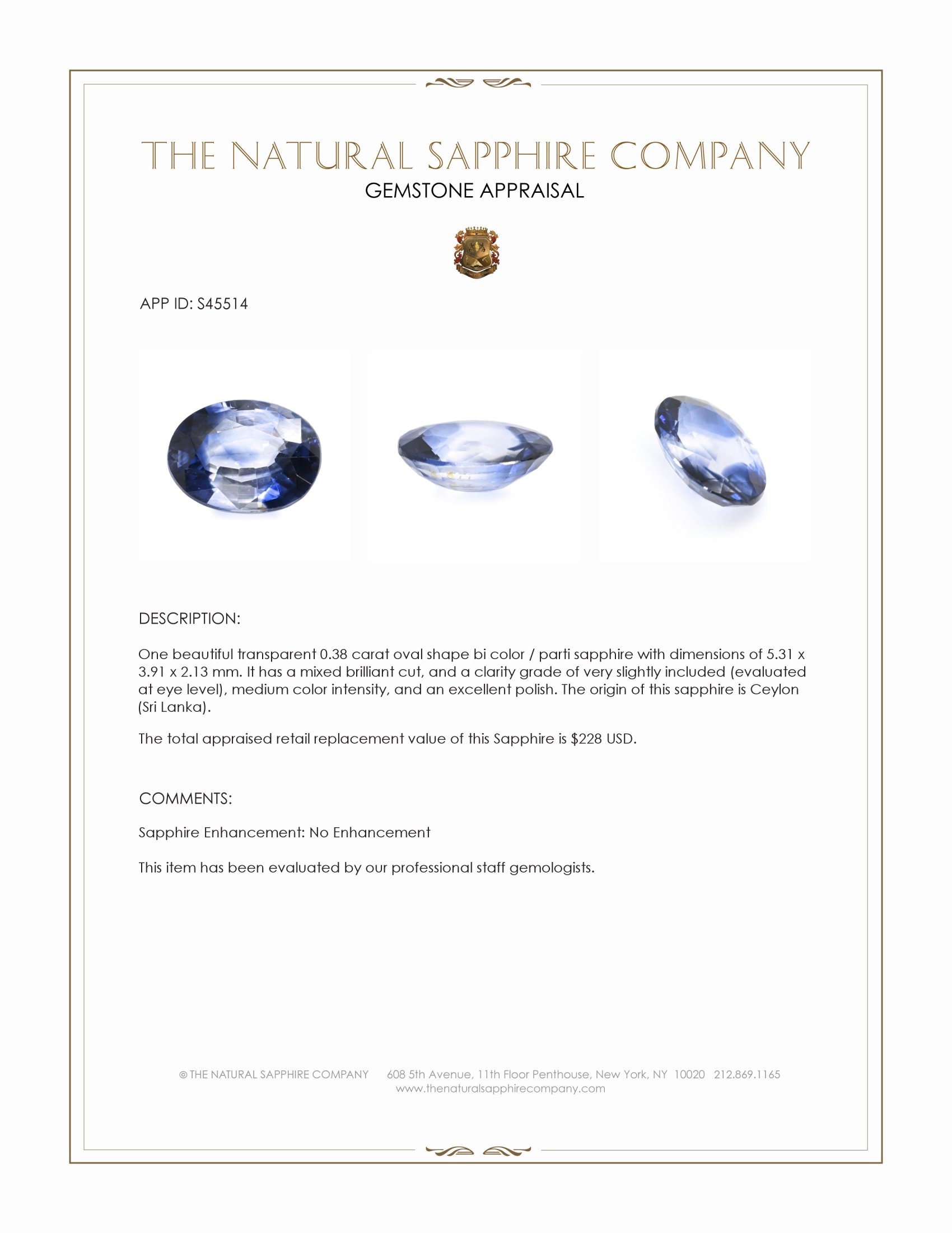 0.38 Ct. Bi Color / Parti Sapphire from Ceylon (Sri Lanka)
