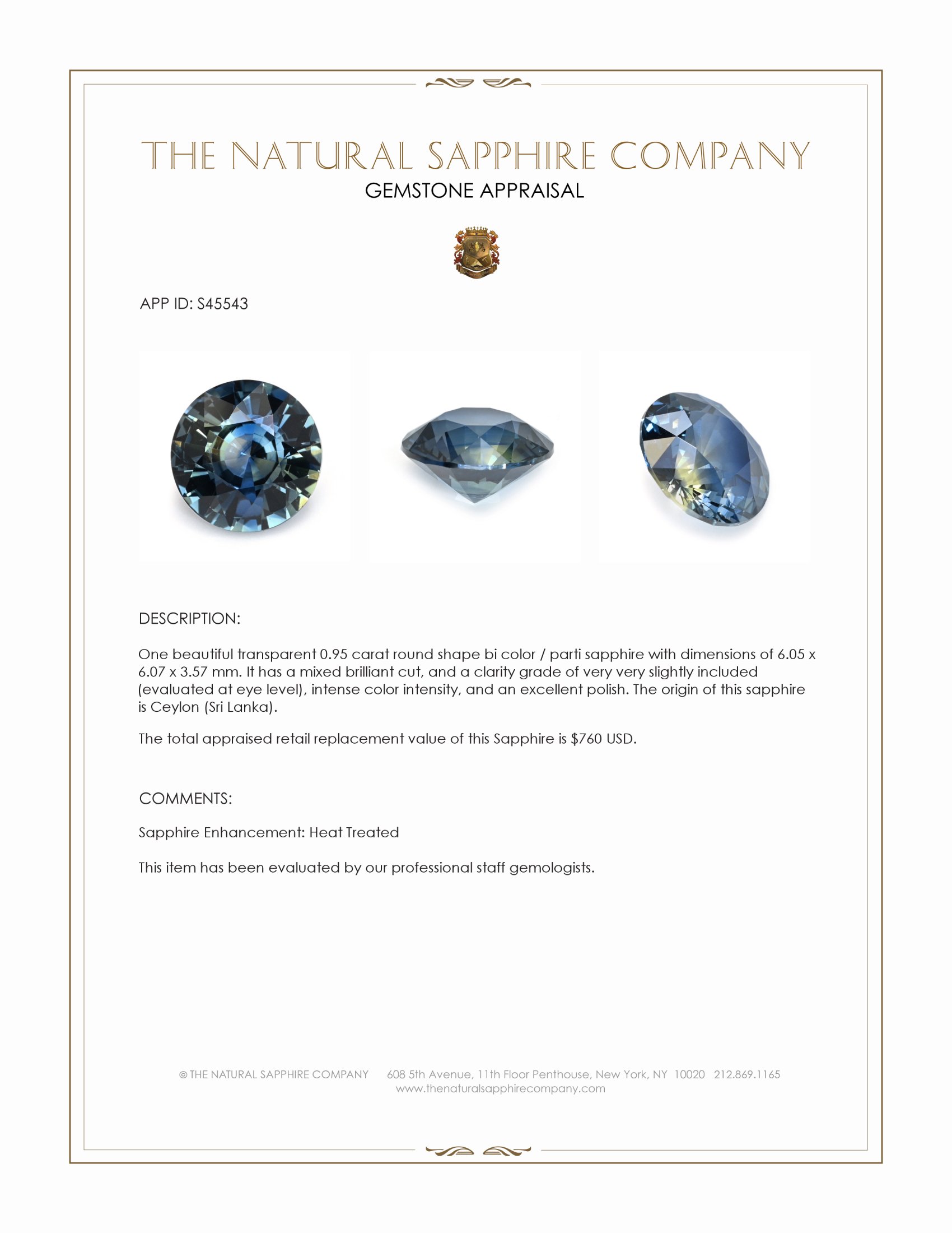 0.95 Ct. Bi Color / Parti Sapphire from Ceylon (Sri Lanka)