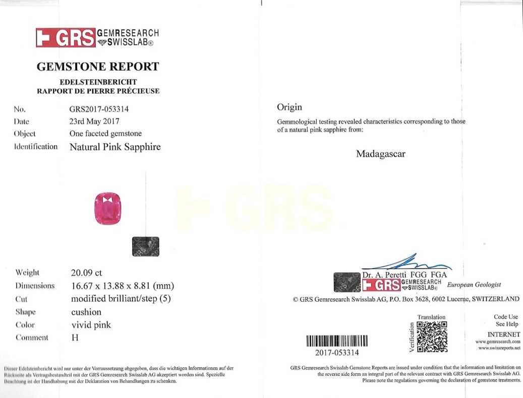 20.03 Ct. Pink Sapphire from Madagascar