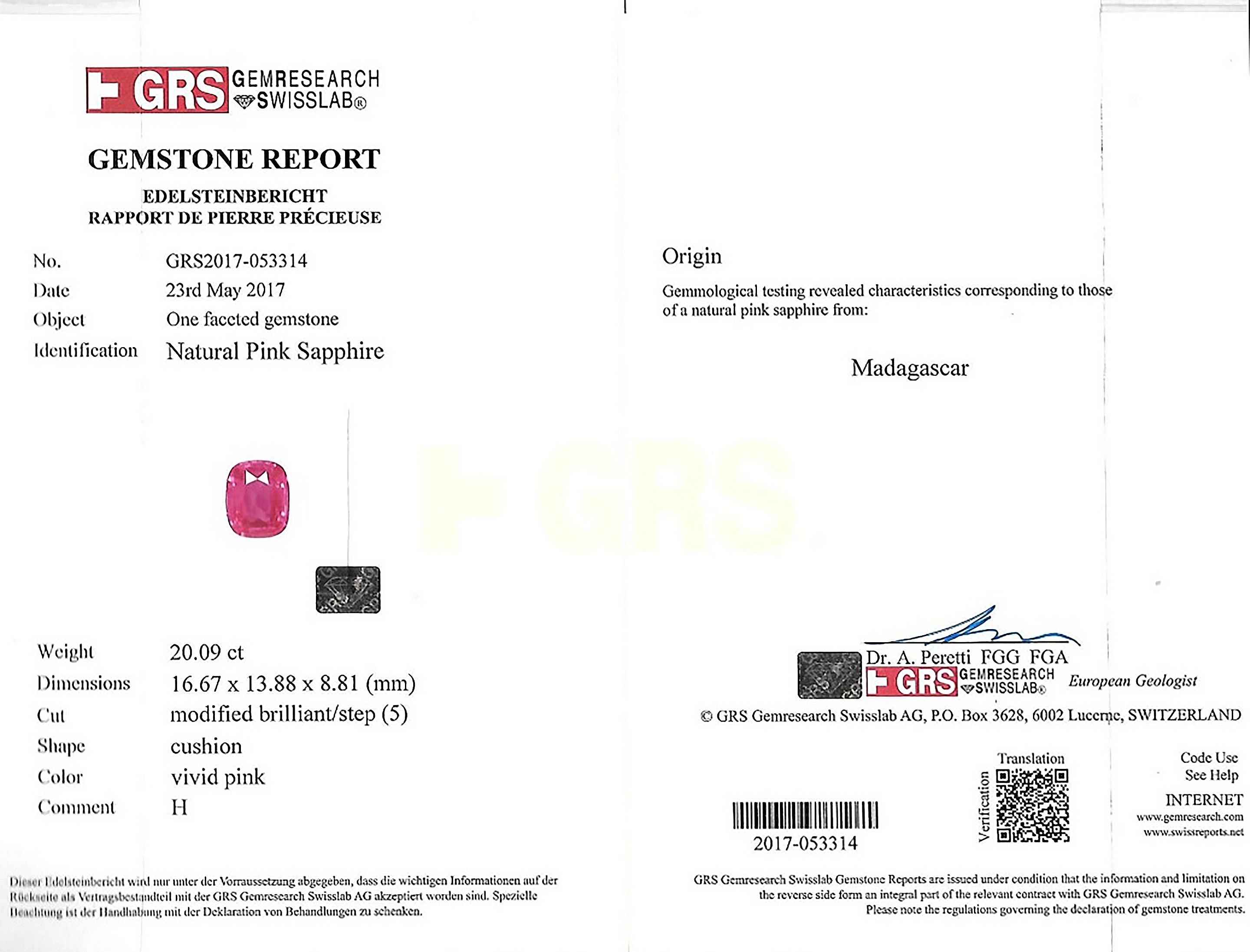 20.03 Ct. Pink Sapphire from Madagascar