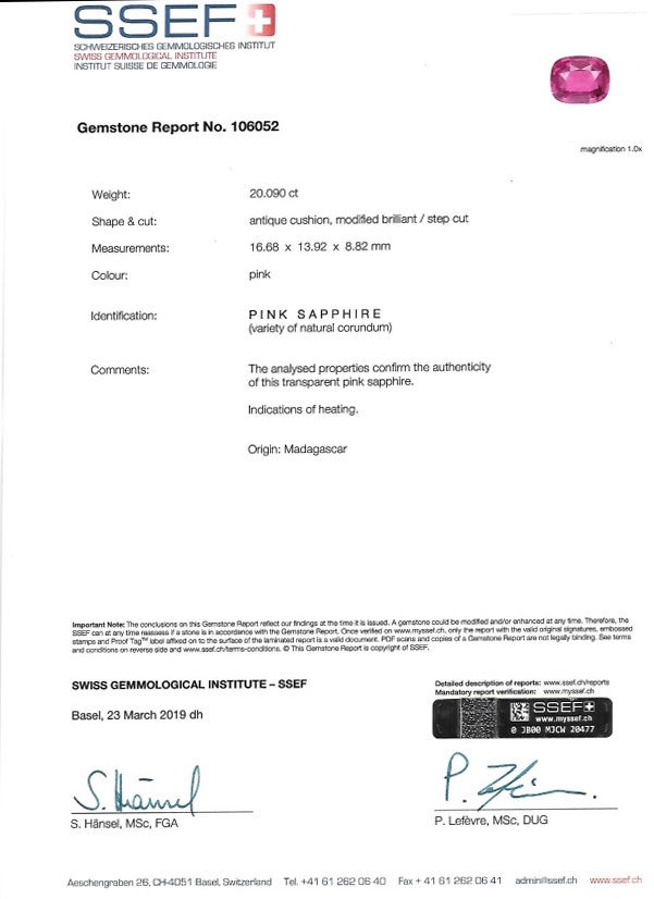 20.03 Ct. Pink Sapphire from Madagascar