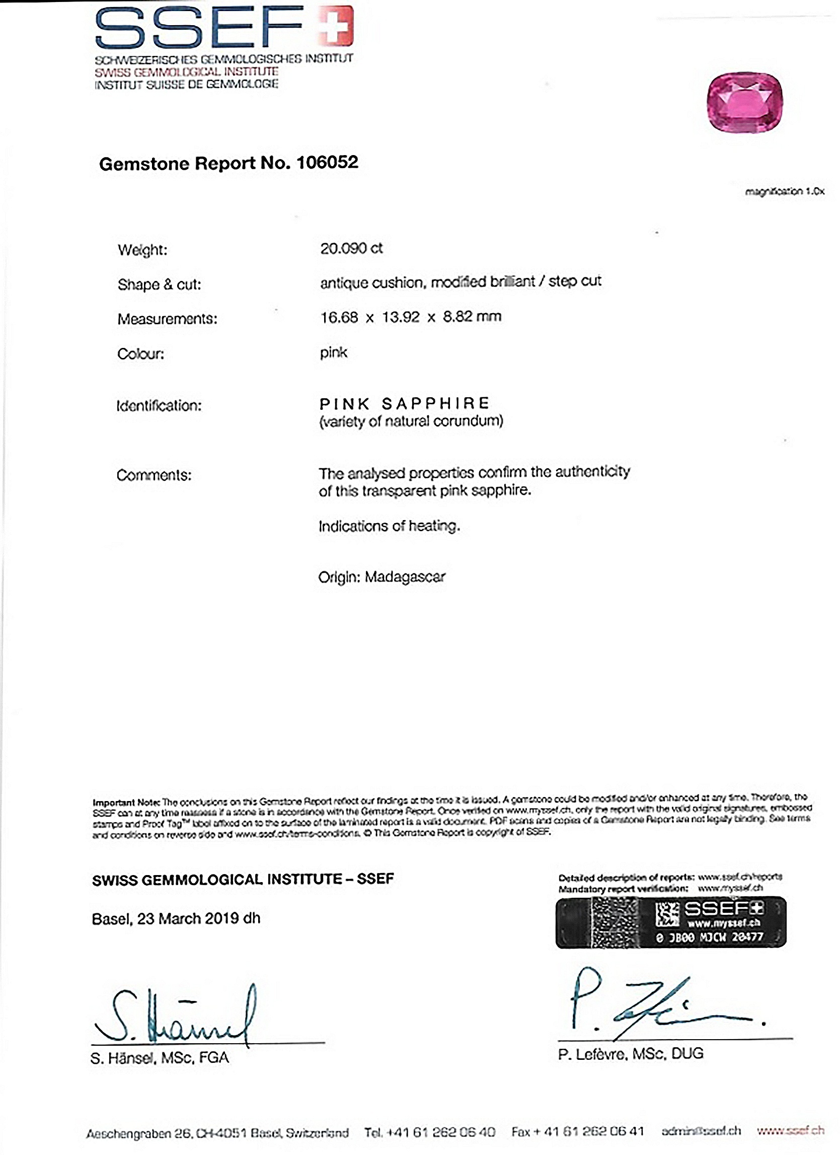 20.03 Ct. Pink Sapphire from Madagascar