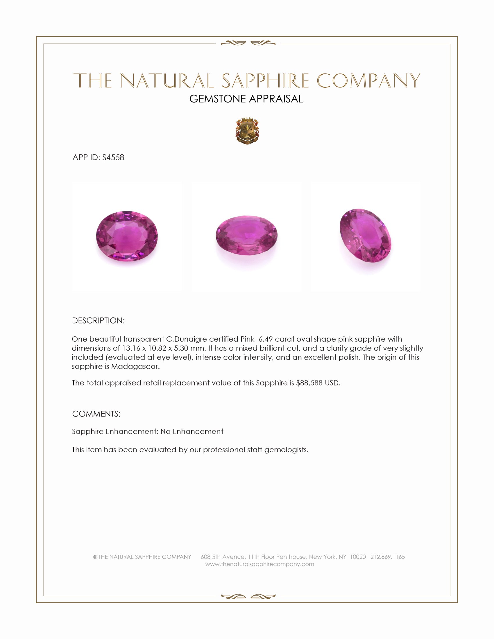 6.49 Ct. Pink Sapphire from Madagascar