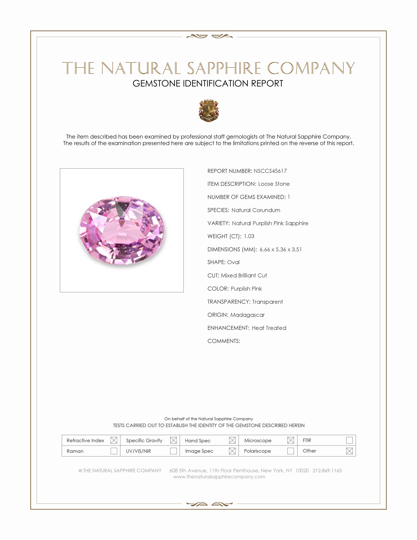 1.03 Ct. Purplish Pink Sapphire from Madagascar