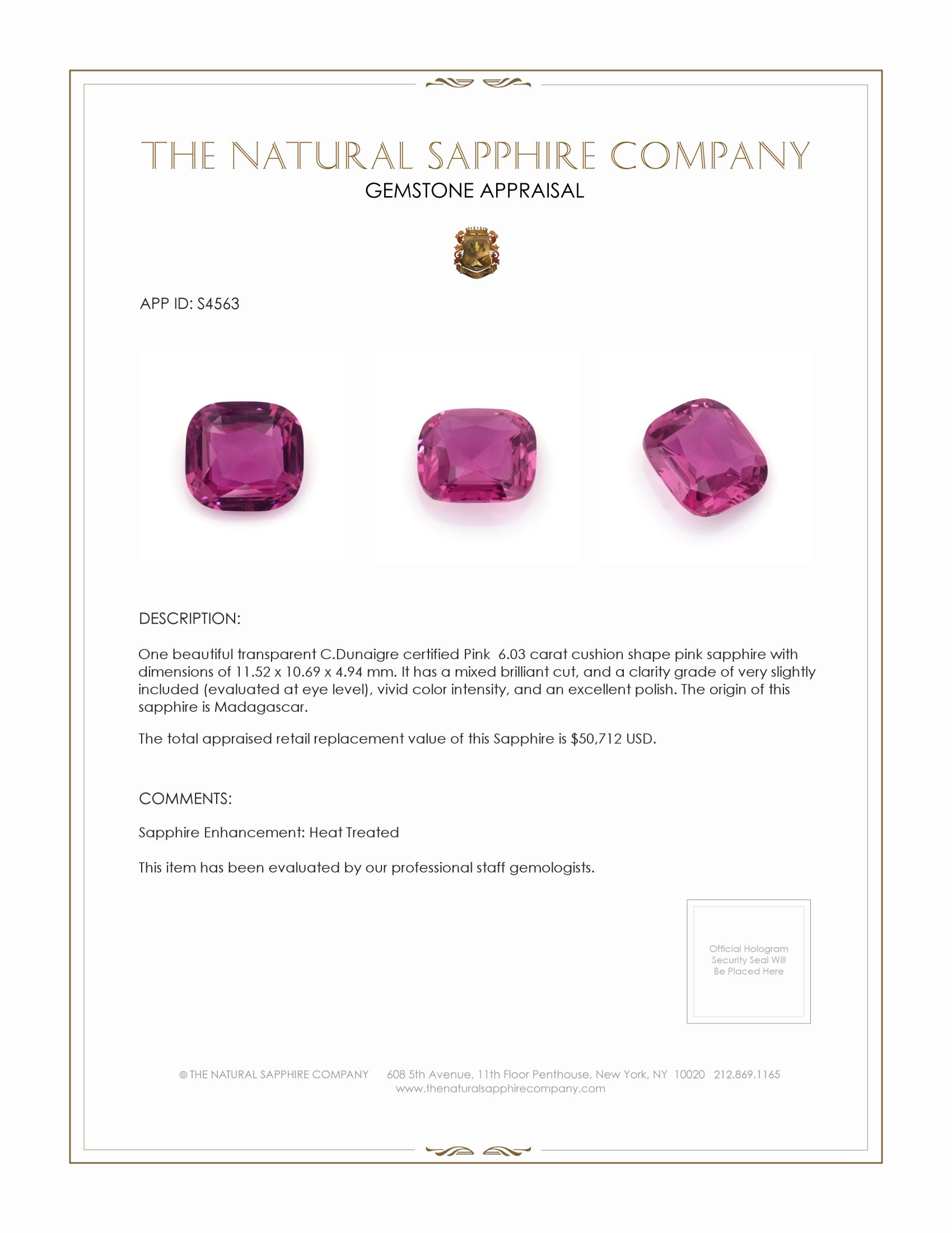 6.03 Ct. Pink Sapphire from Madagascar