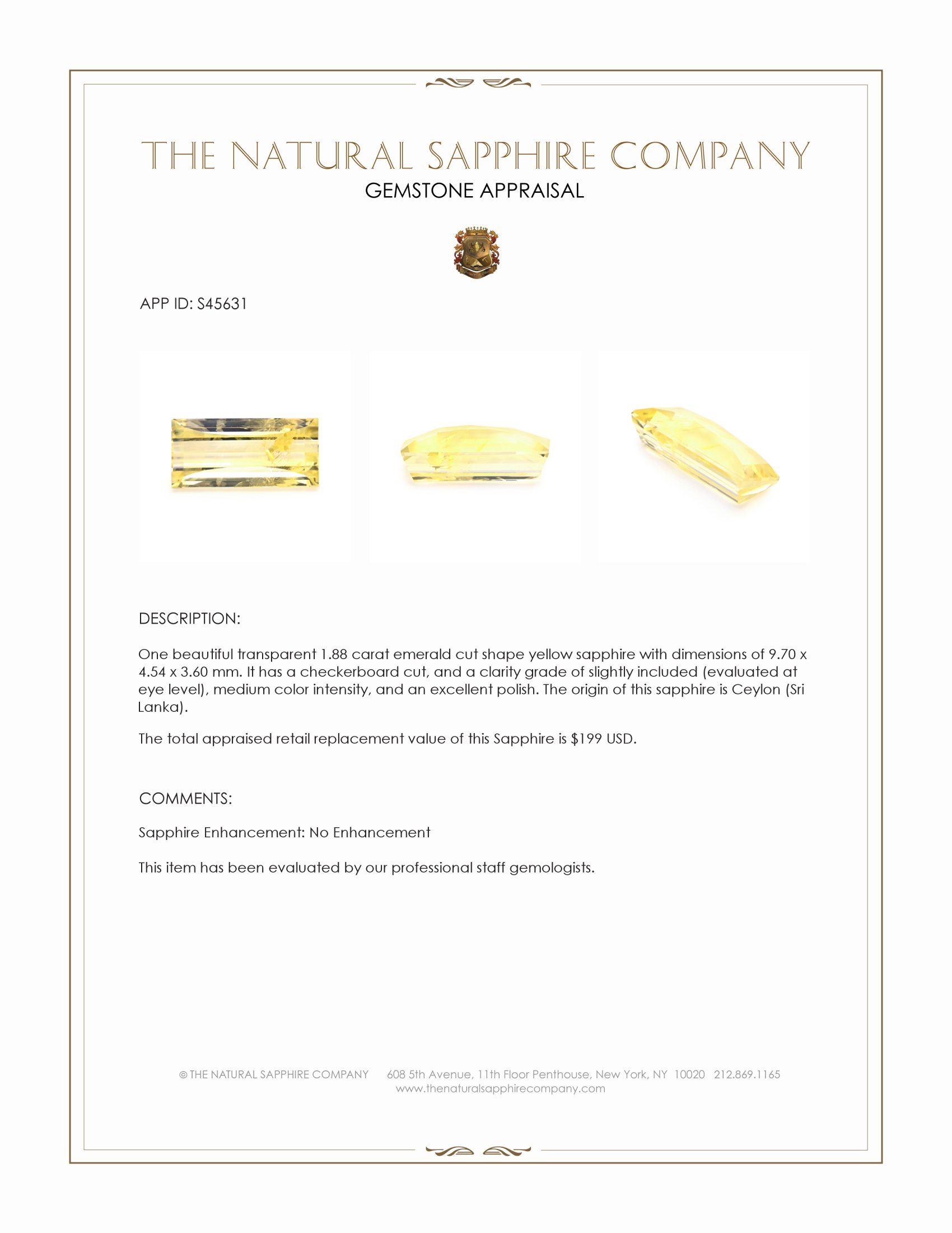 1.88 Ct. Yellow Sapphire from Ceylon (Sri Lanka)