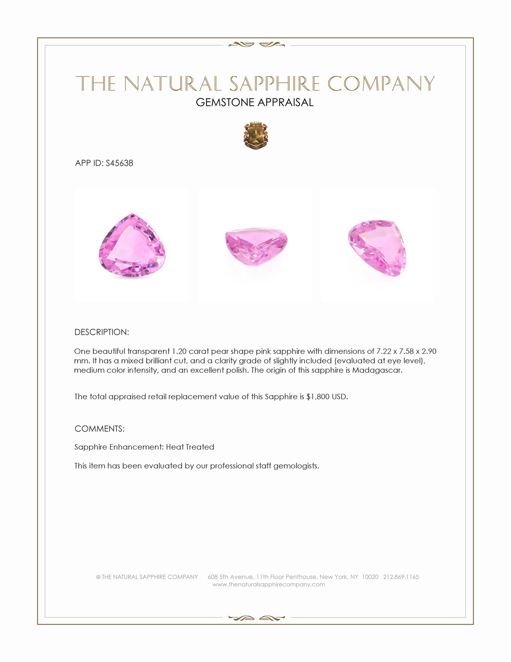 1.20 Ct. Pink Sapphire from Madagascar