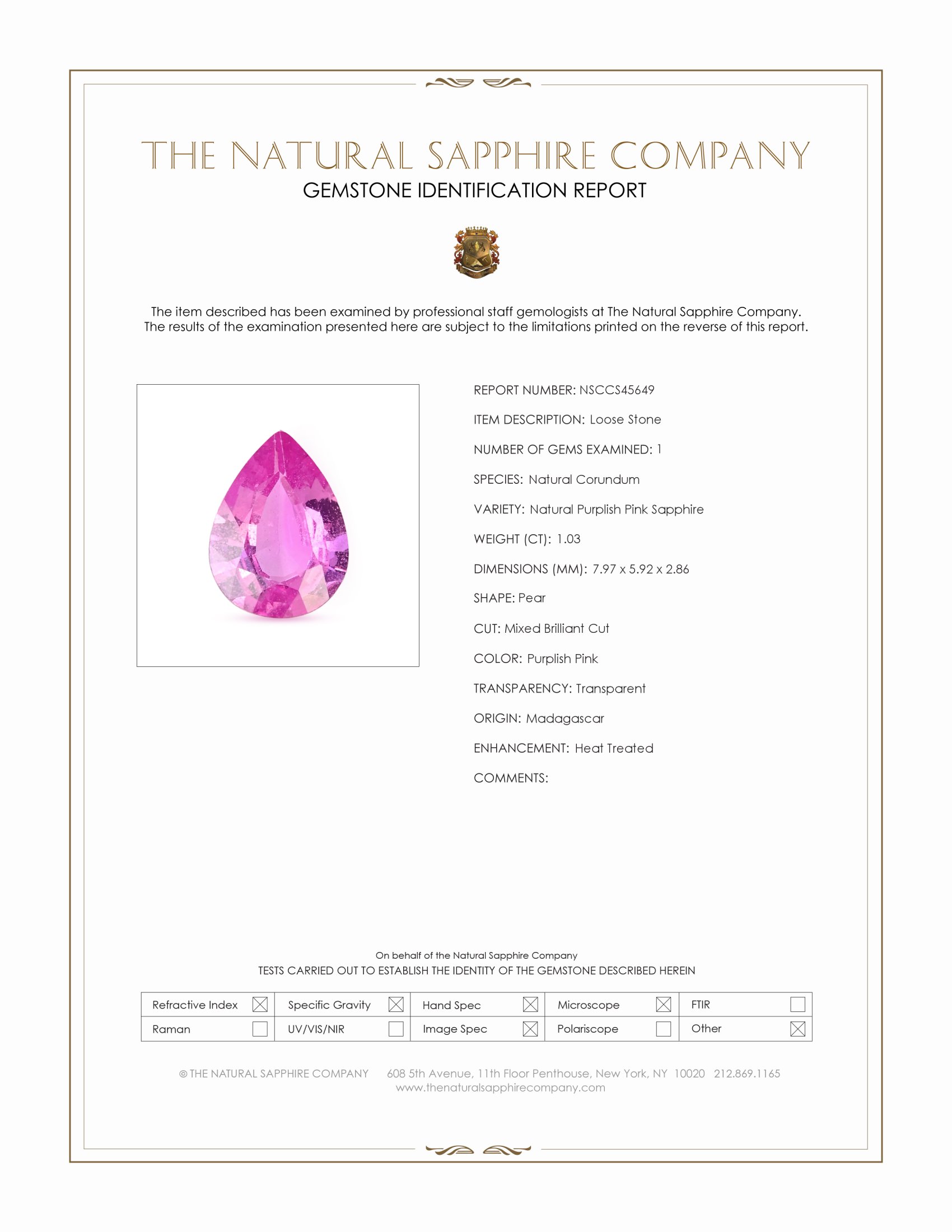 1.03 Ct. Purplish Pink Sapphire from Madagascar