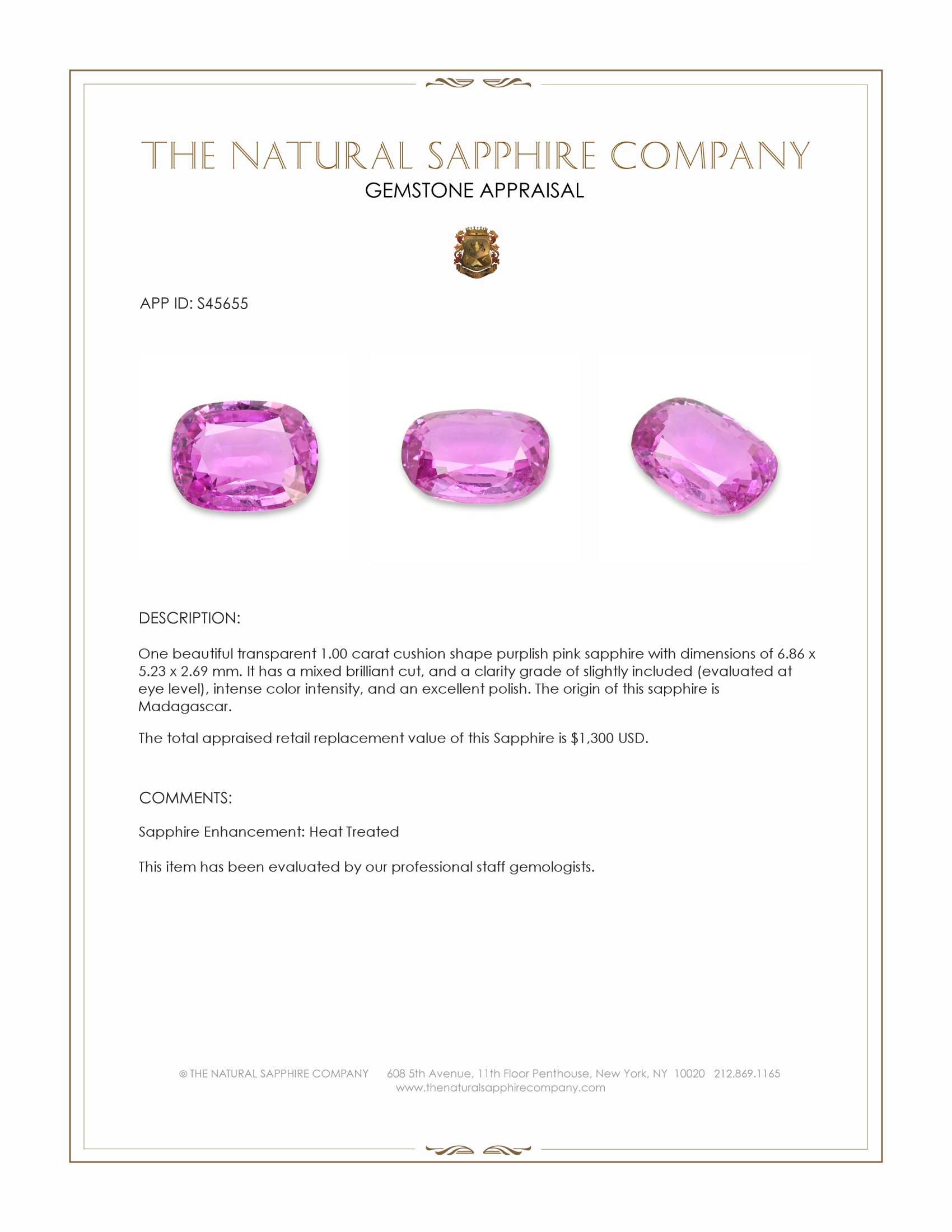 1.00 Ct. Purplish Pink Sapphire from Madagascar
