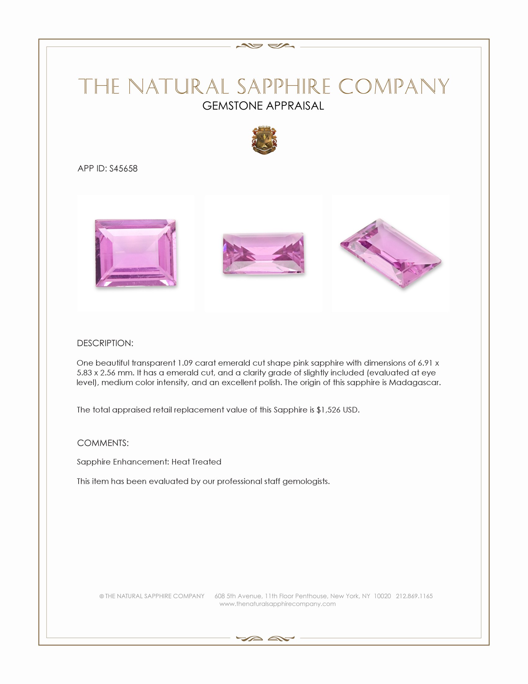 1.09 Ct. Pink Sapphire from Madagascar