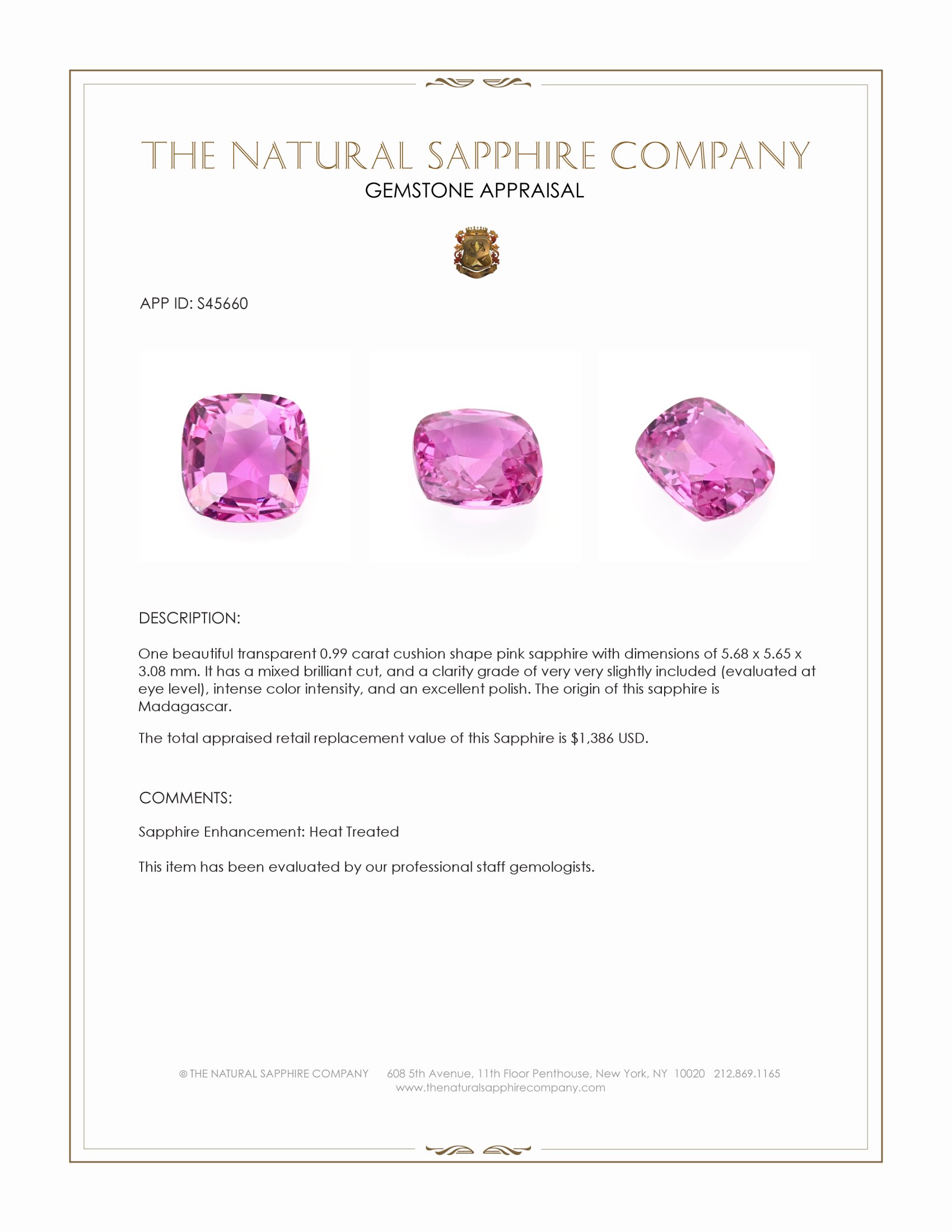 0.99 Ct. Pink Sapphire from Madagascar
