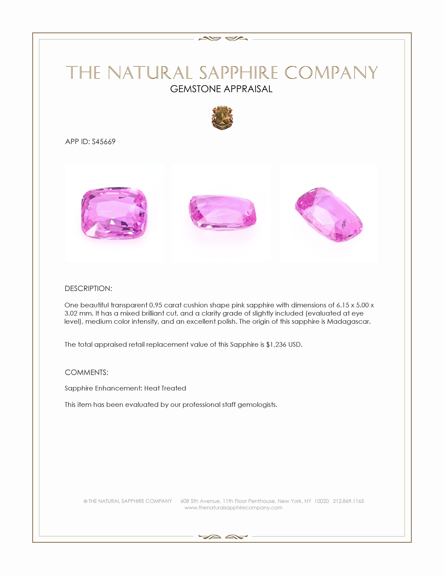 0.95 Ct. Pink Sapphire from Madagascar