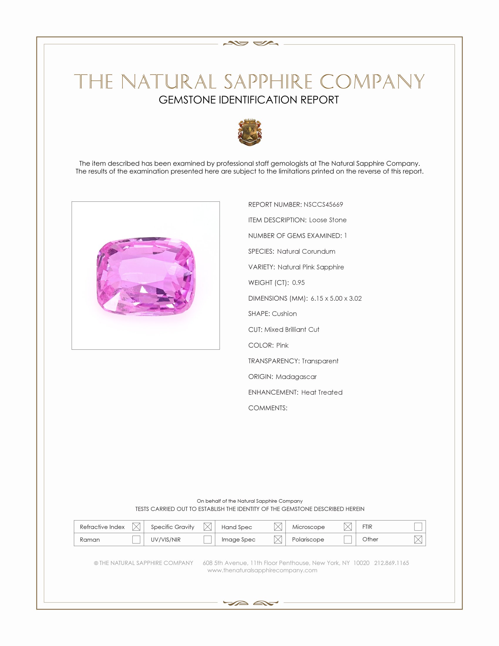 0.95 Ct. Pink Sapphire from Madagascar
