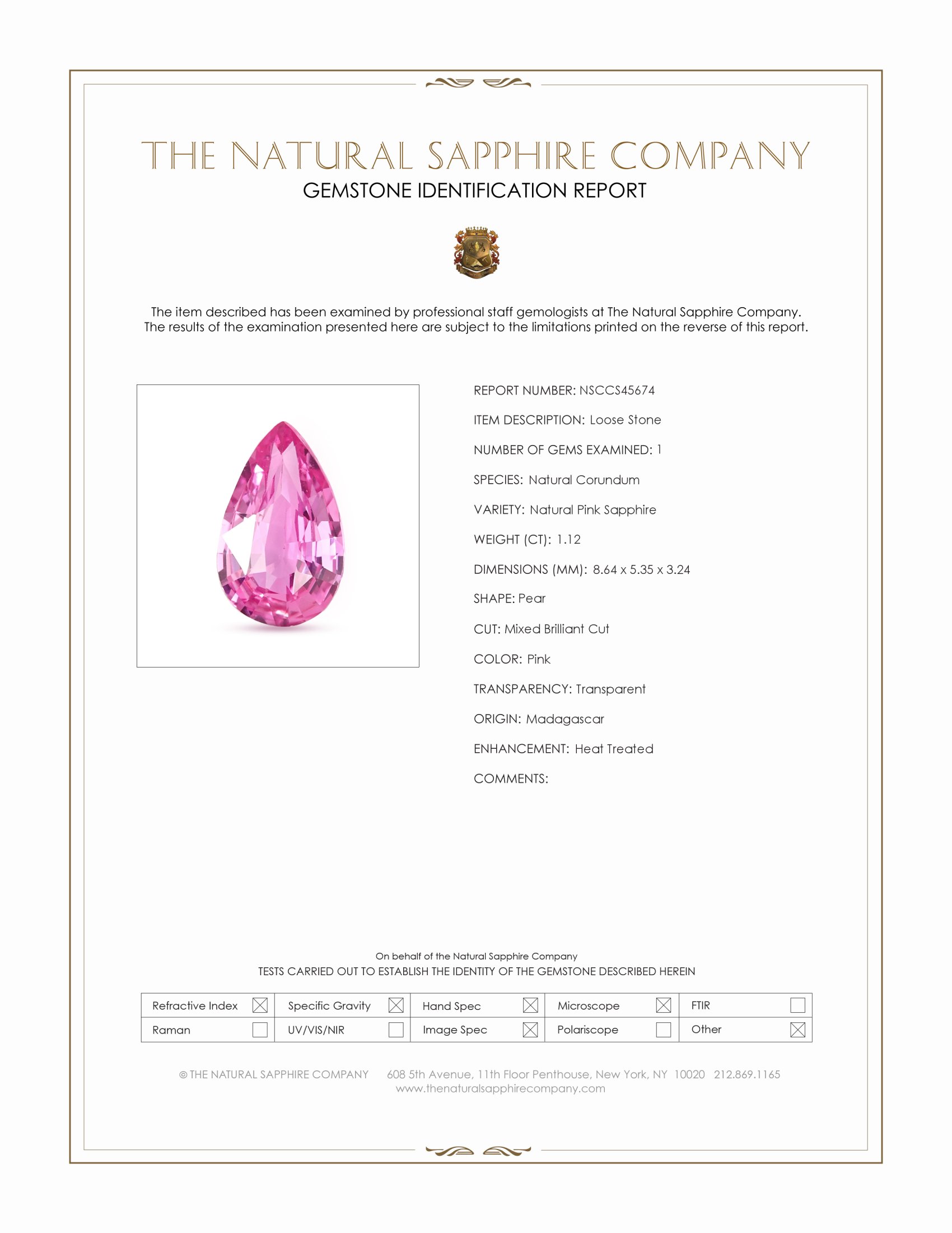 1.12 Ct. Pink Sapphire from Madagascar