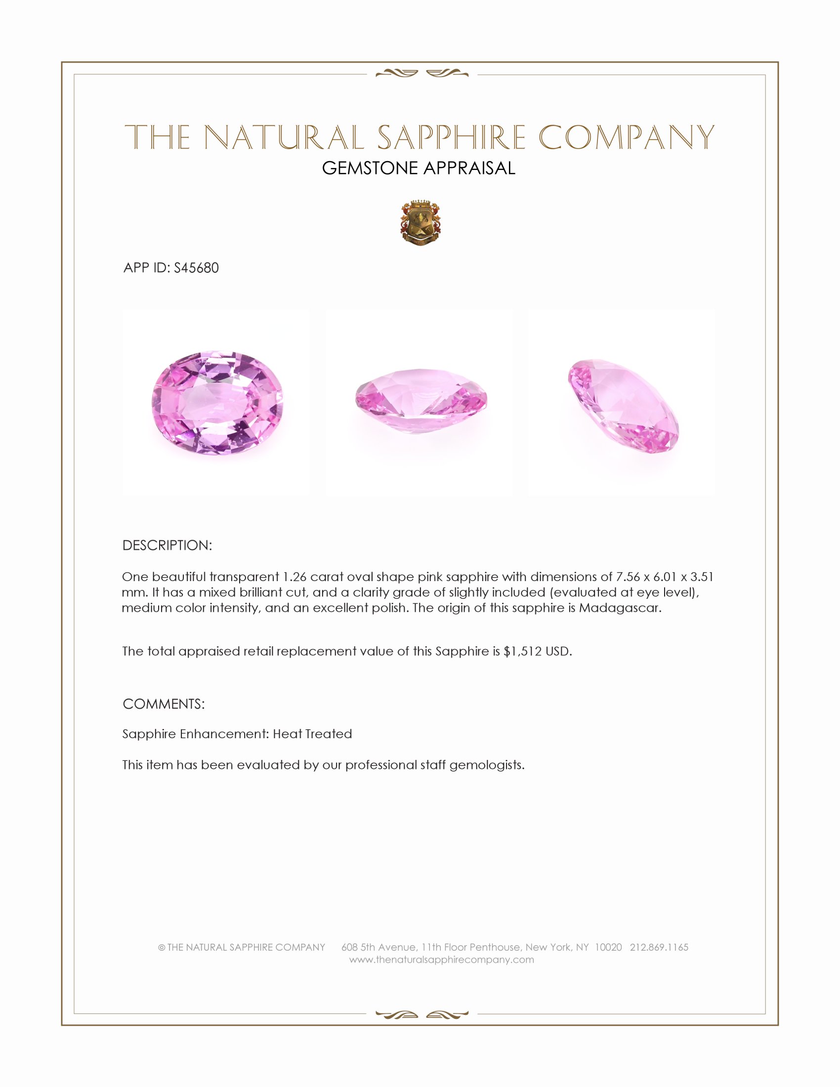 1.26 Ct. Pink Sapphire from Madagascar