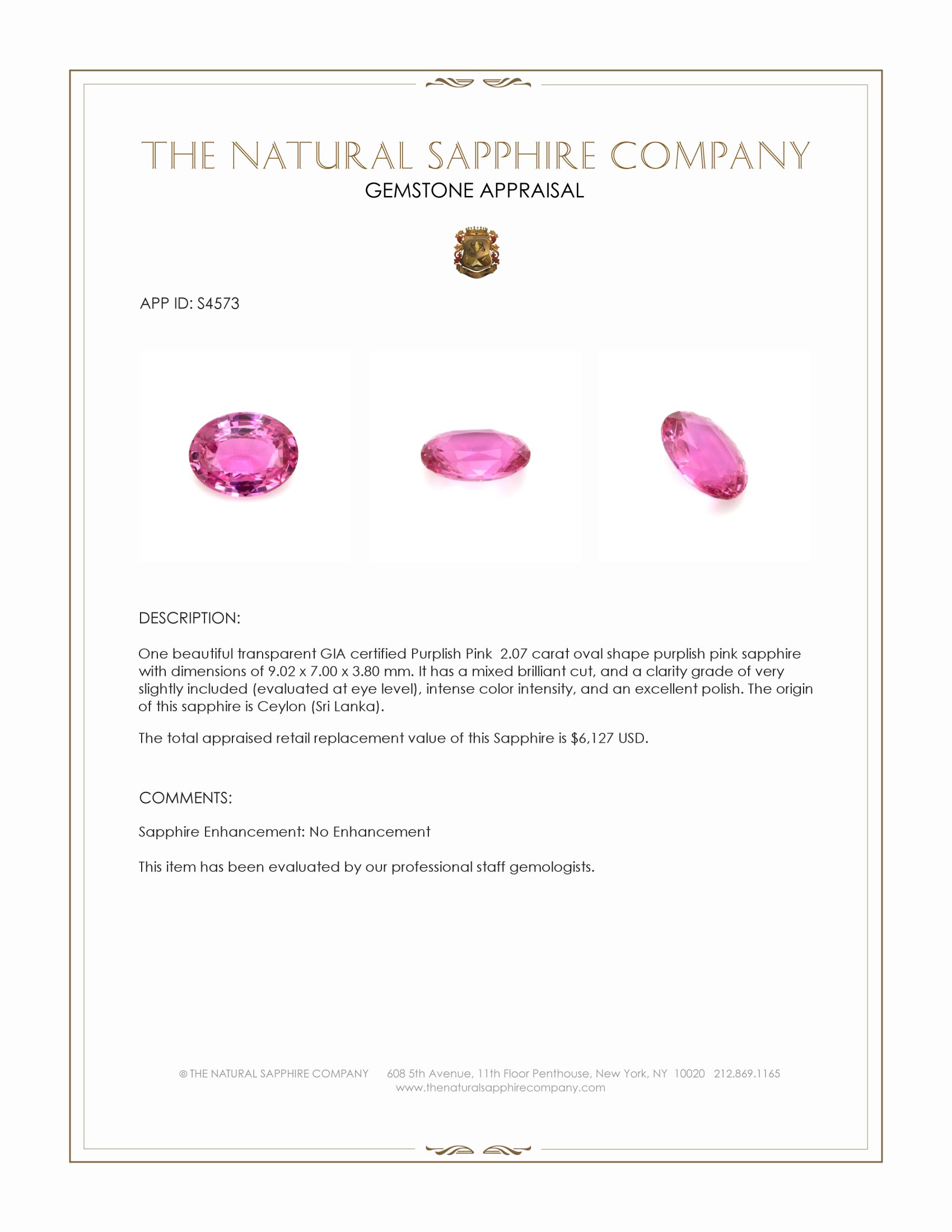 2.07 Ct. Purplish Pink Sapphire from Ceylon (Sri Lanka)