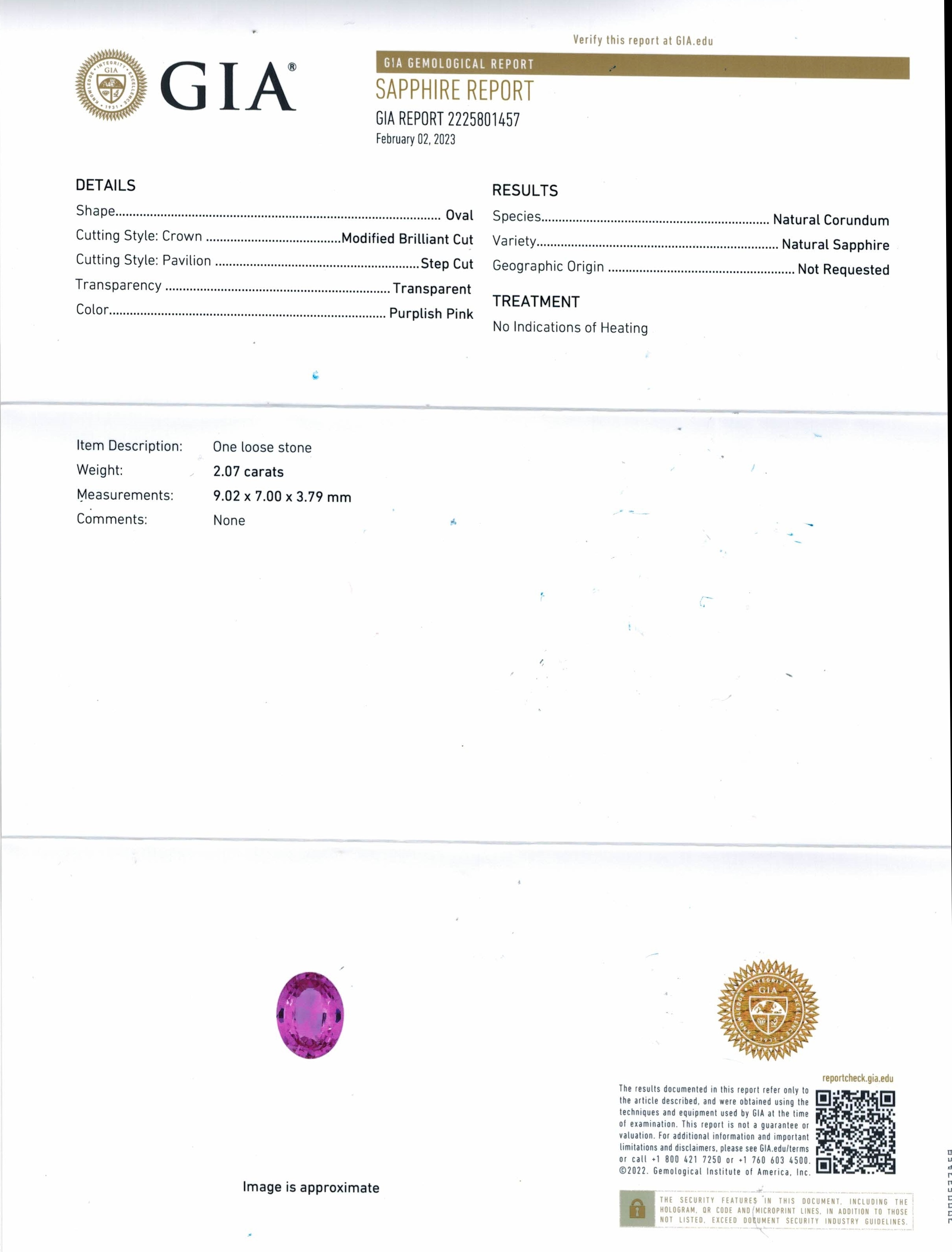 2.07 Ct. Purplish Pink Sapphire from Ceylon (Sri Lanka)