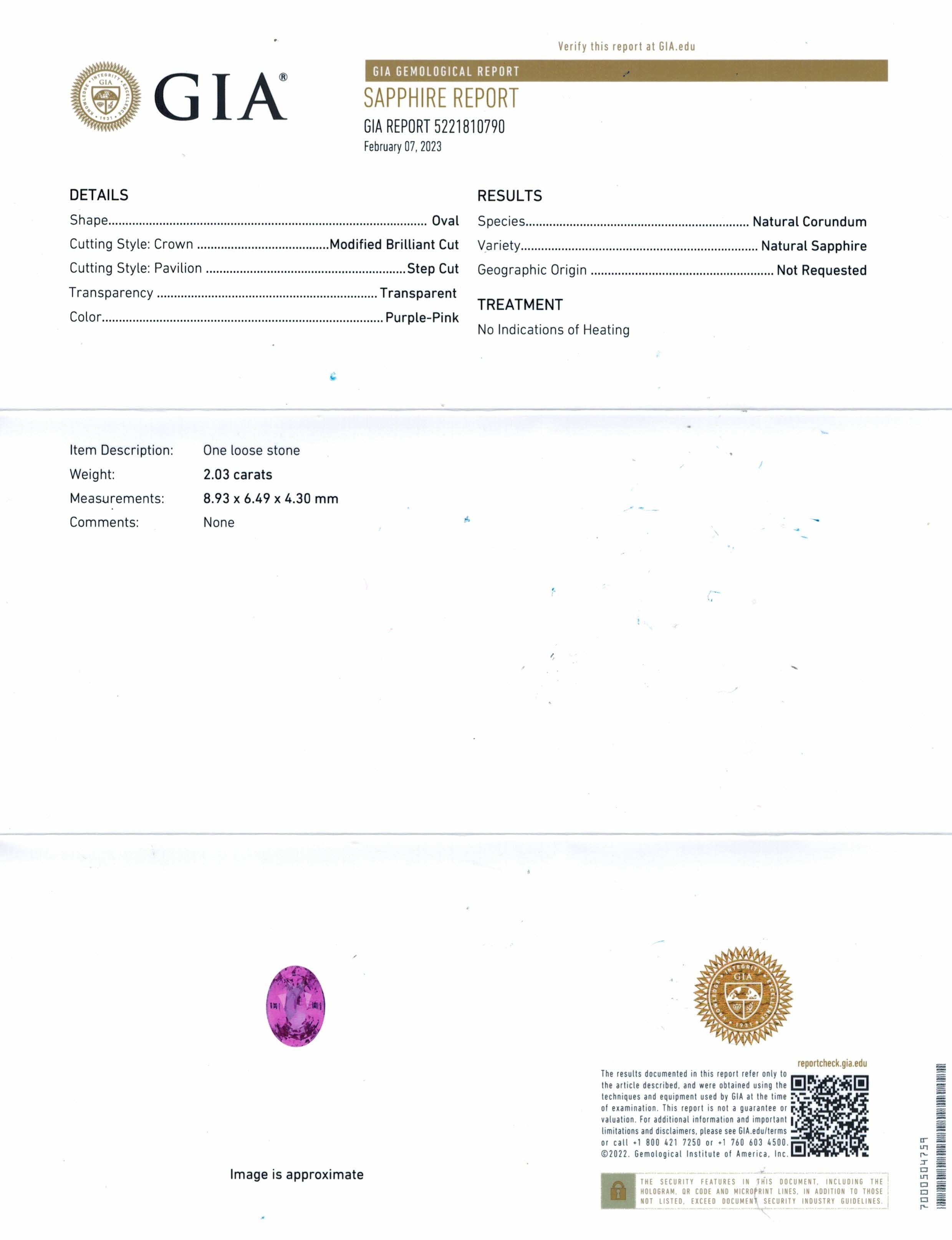 2.03 Ct. Purplish Pink Sapphire from Ceylon (Sri Lanka)