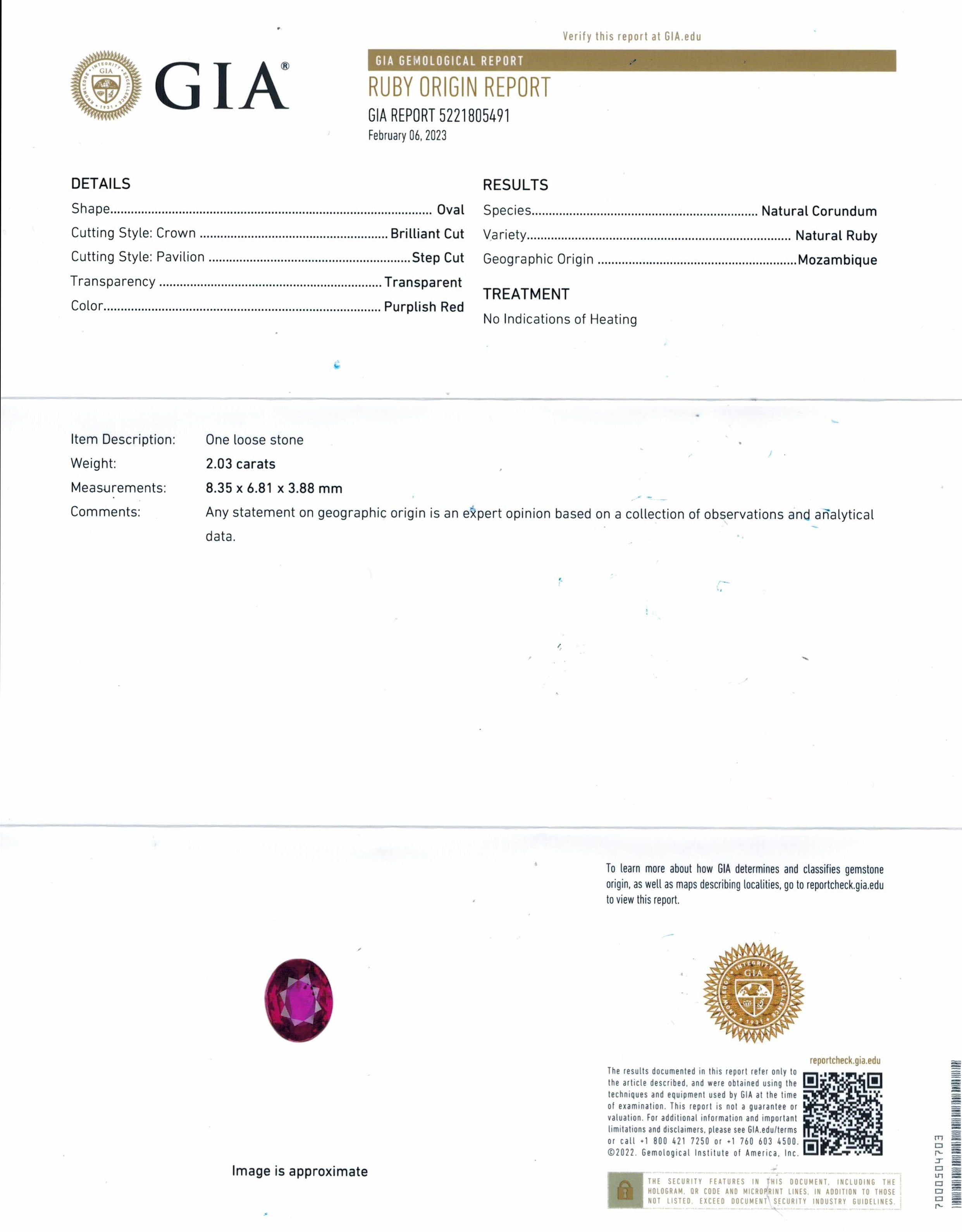 2.03 Ct. Ruby from Mozambique