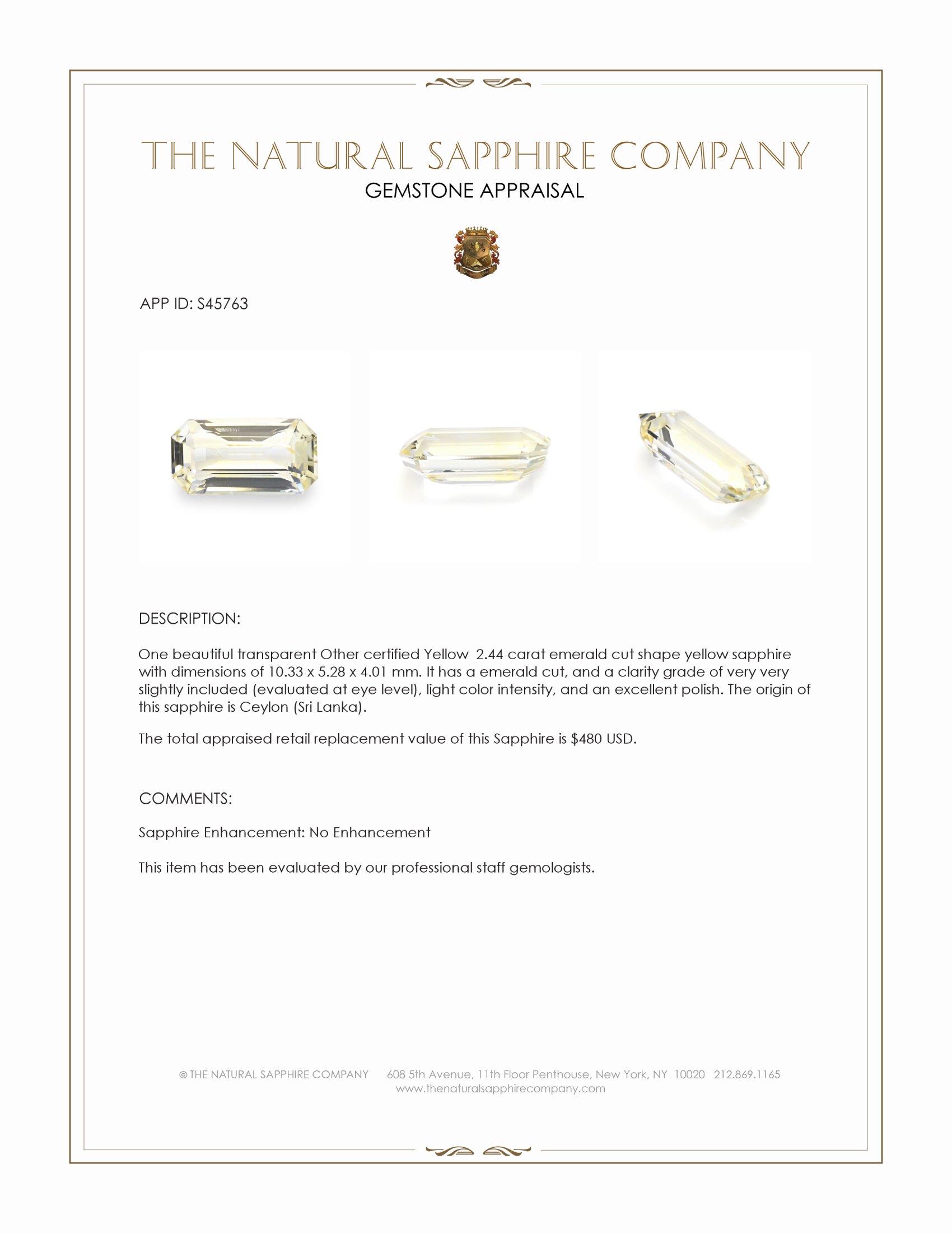2.44 Ct. Yellow Sapphire from Ceylon (Sri Lanka)