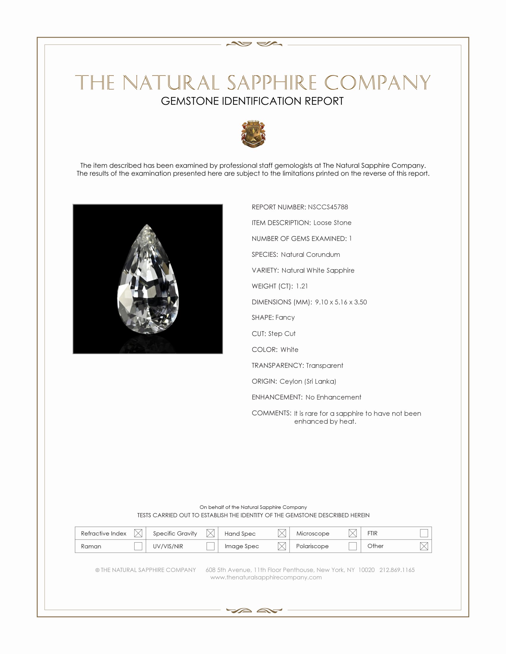 1.21 Ct. White Sapphire from Ceylon (Sri Lanka)
