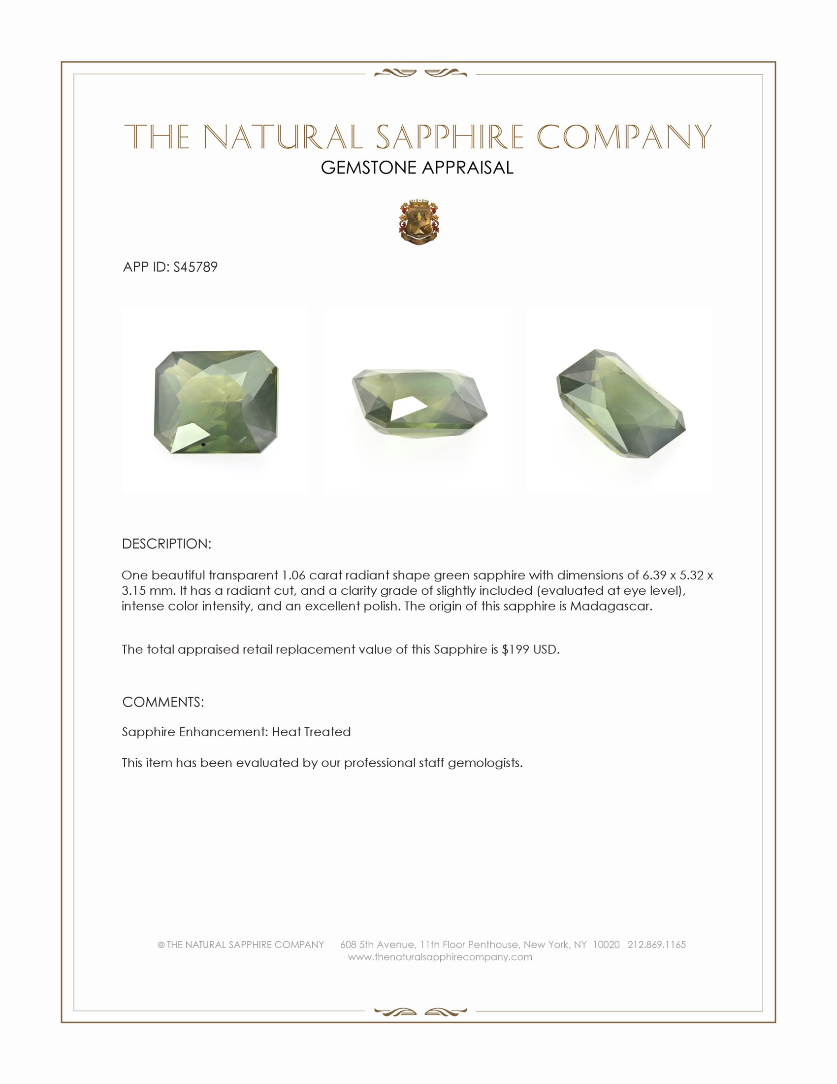 1.06 Ct. Green Opalescence Sapphire from Madagascar