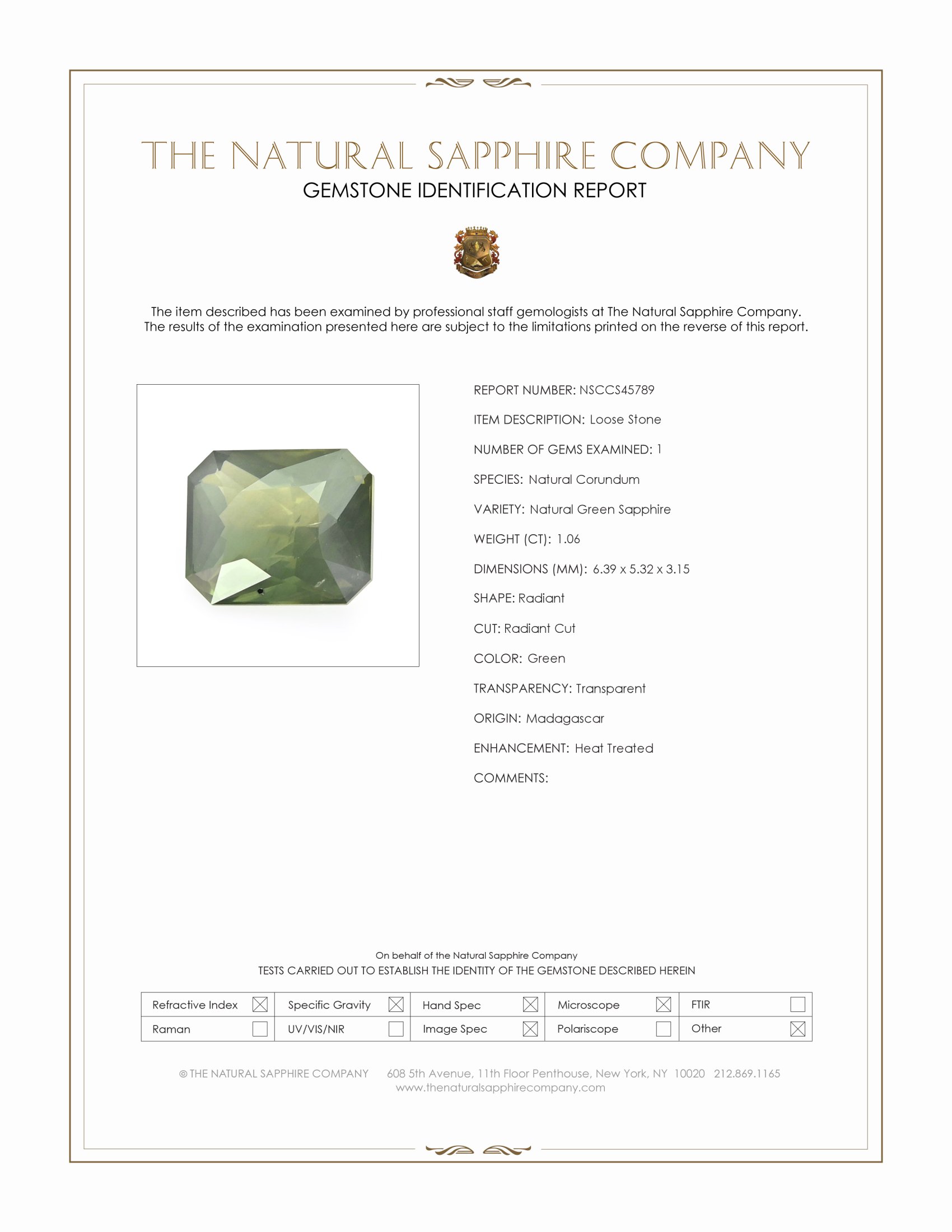 1.06 Ct. Green Opalescence Sapphire from Madagascar