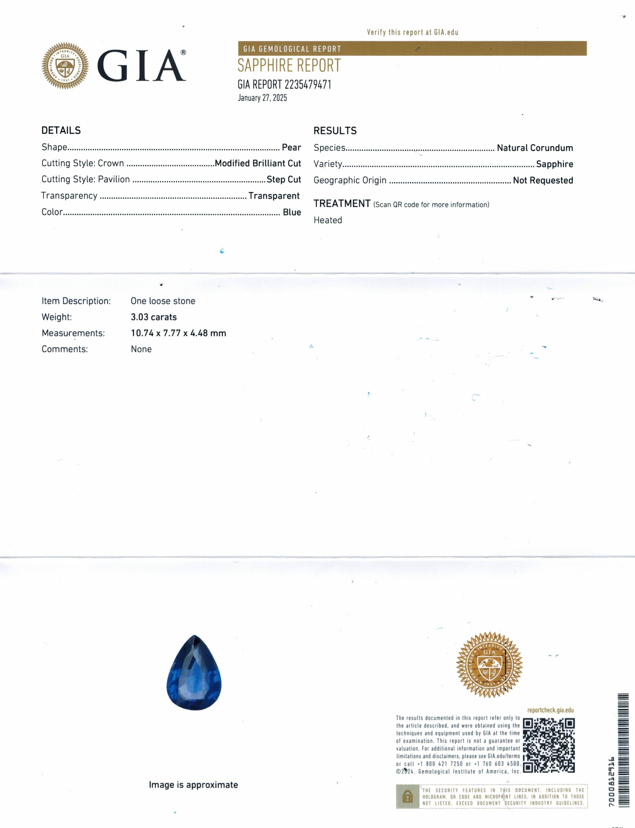 3.03 Ct. Blue Sapphire from Ceylon (Sri Lanka)