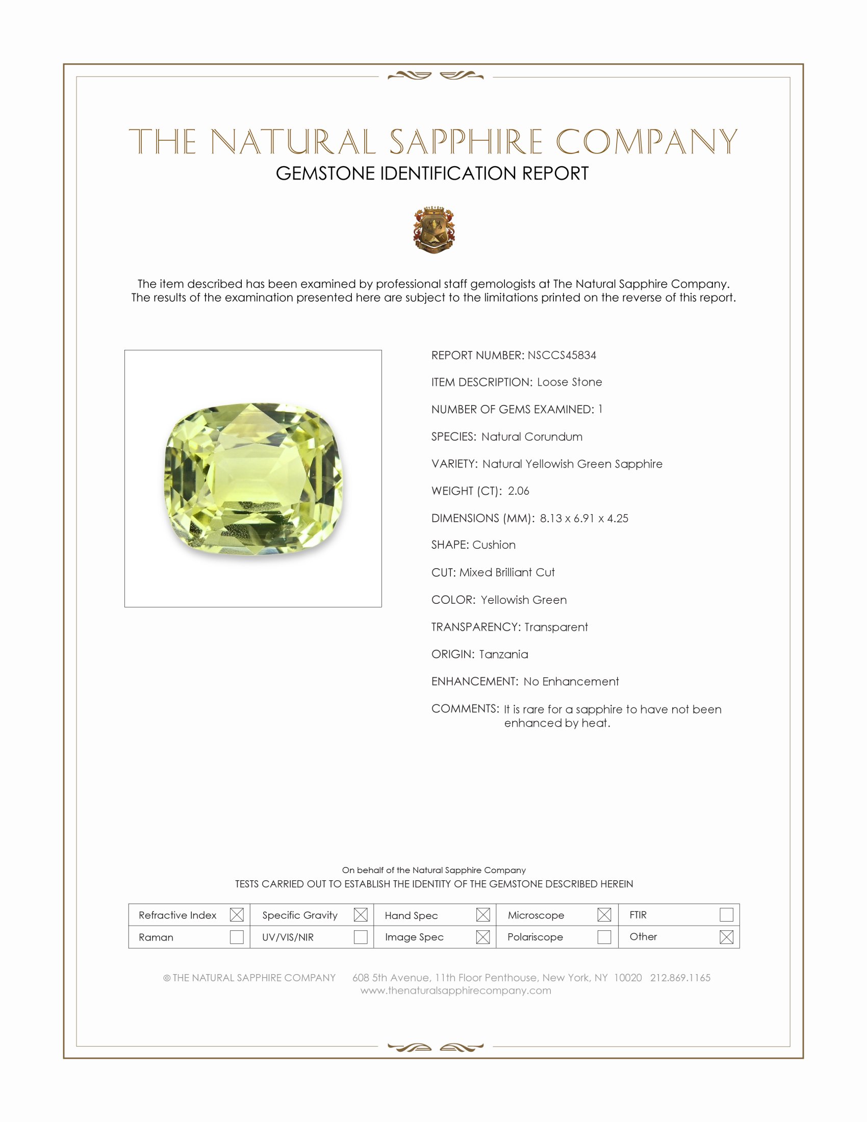 2.06 Ct. Yellowish Green Sapphire from Tanzania