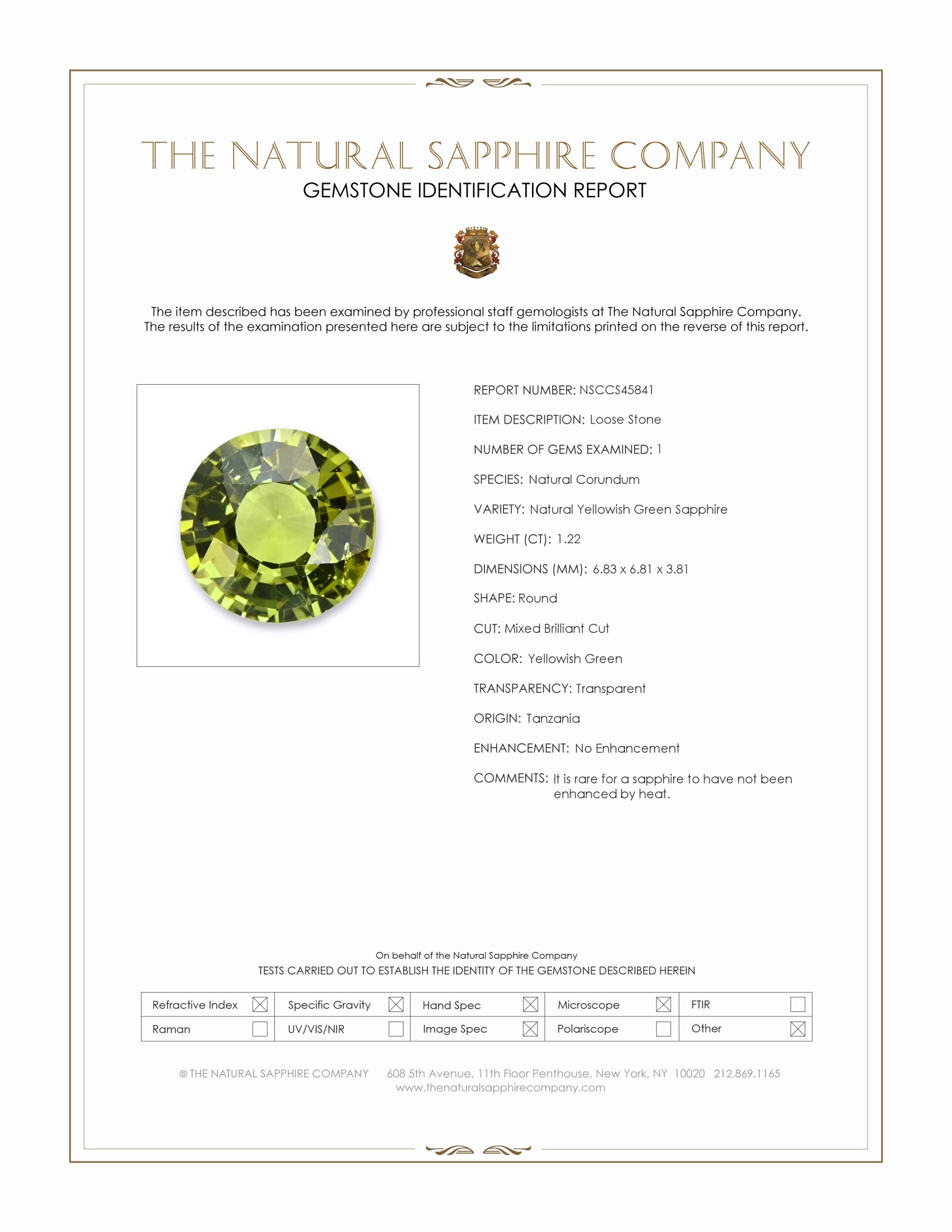 1.22 Ct. Yellowish Green Sapphire from Tanzania