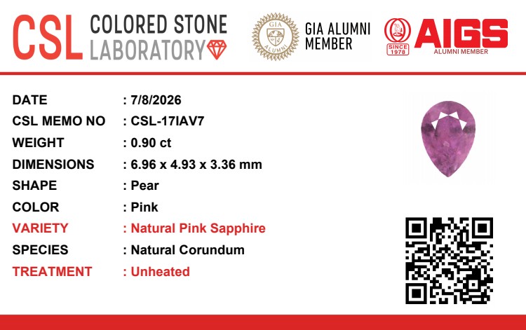 0.89 Ct. Pink Sapphire from Ceylon (Sri Lanka)