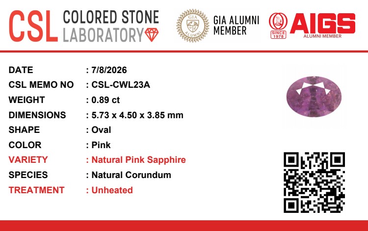0.89 Ct. Purplish Pink Sapphire from Ceylon (Sri Lanka)