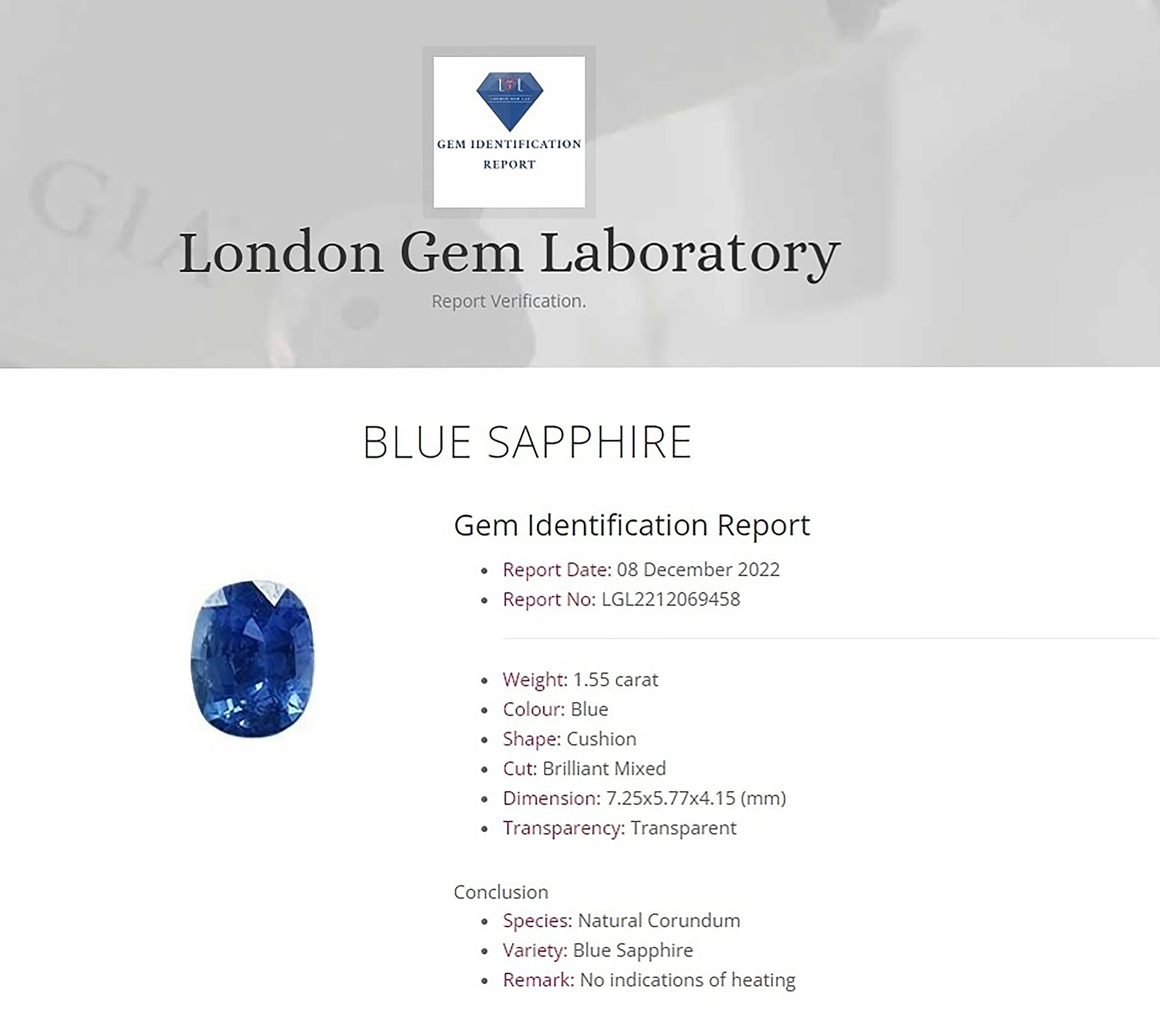 1.55 Ct. Blue Sapphire from Ceylon (Sri Lanka)