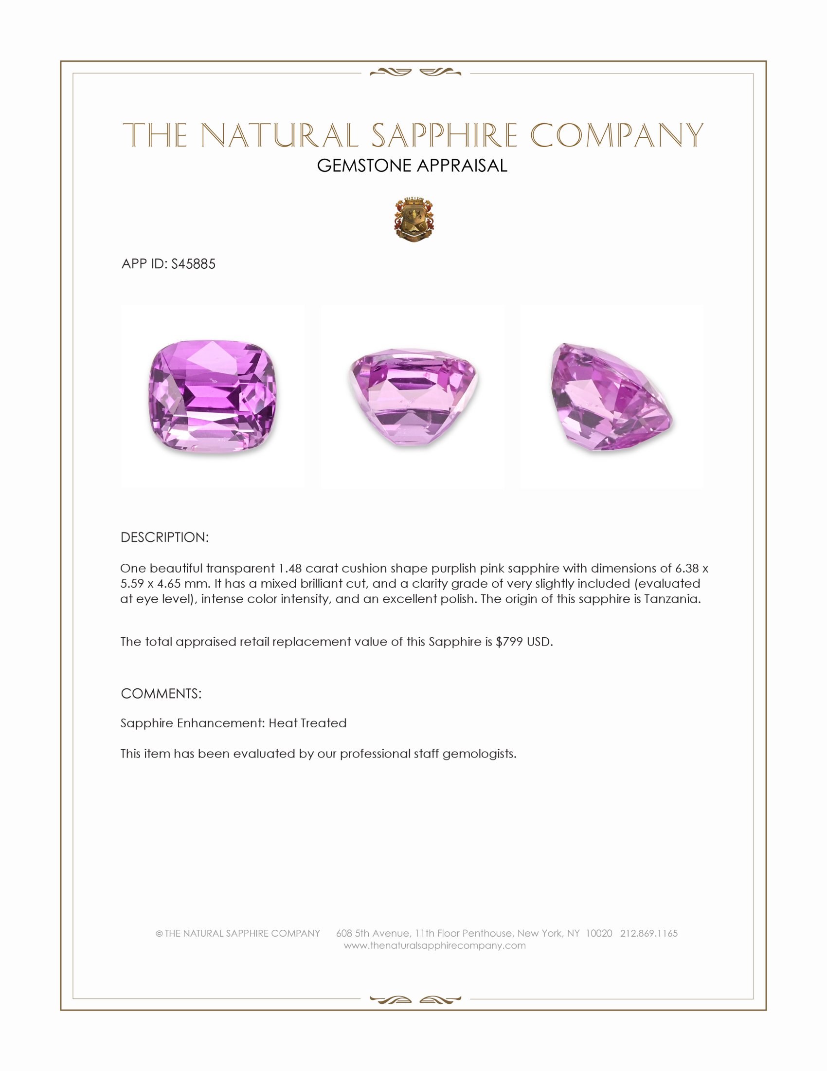 1.48 Ct. Purplish Pink Sapphire from Tanzania
