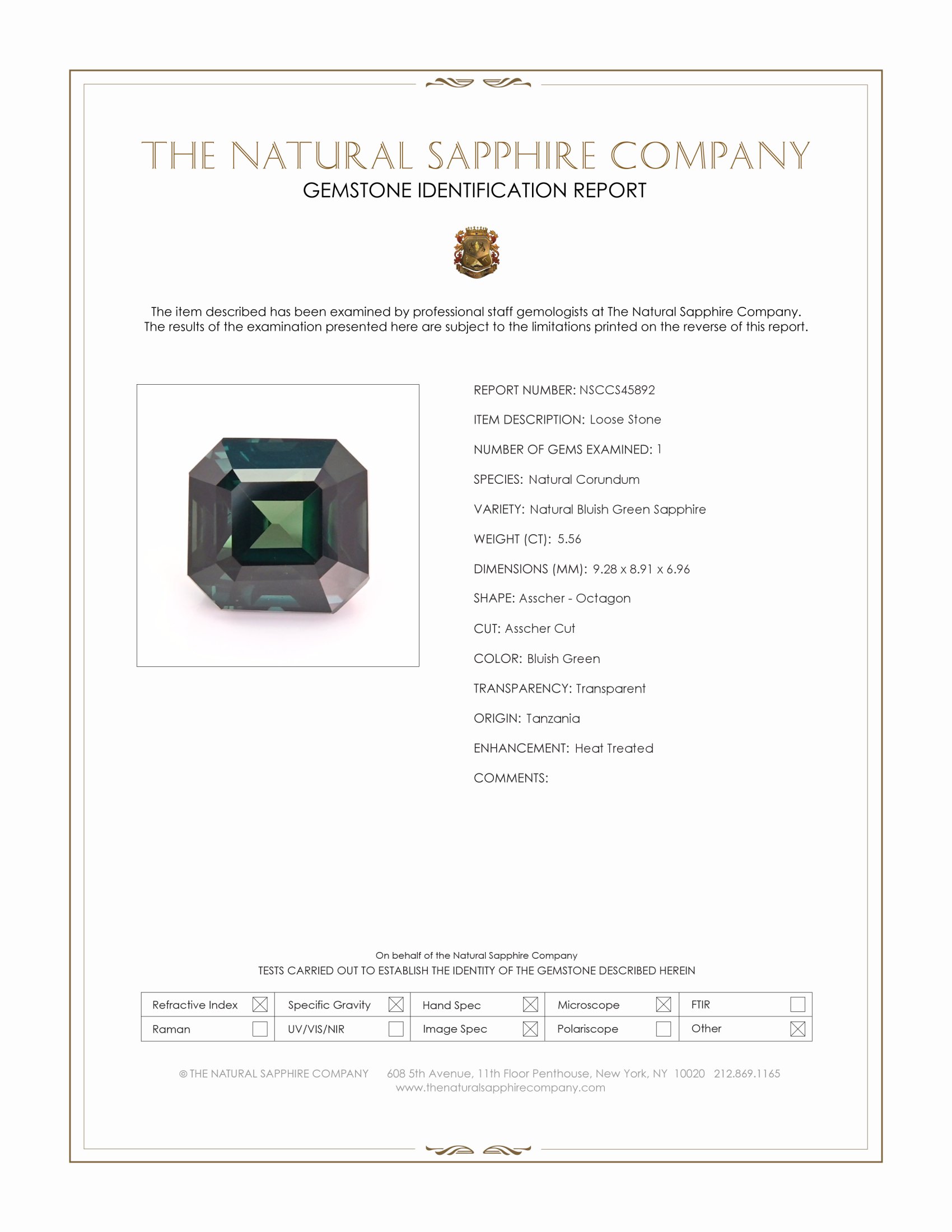 5.56 Ct. Bluish Green Sapphire from Tanzania